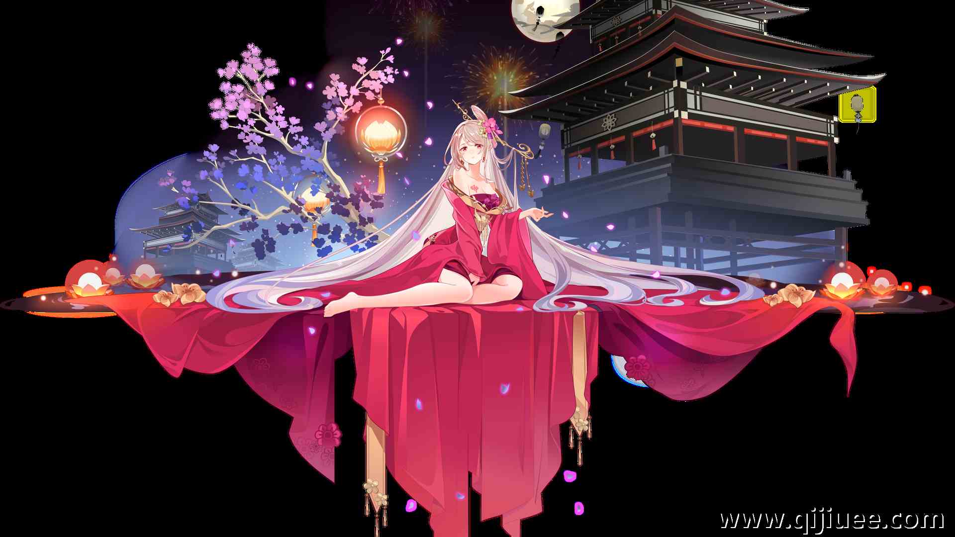 红眼睛 长发 中国服装 中国服装 动漫女孩 月亮 光环明星  电脑壁纸 4K壁纸4406 x 3614/4.35 MB-柒染云阁