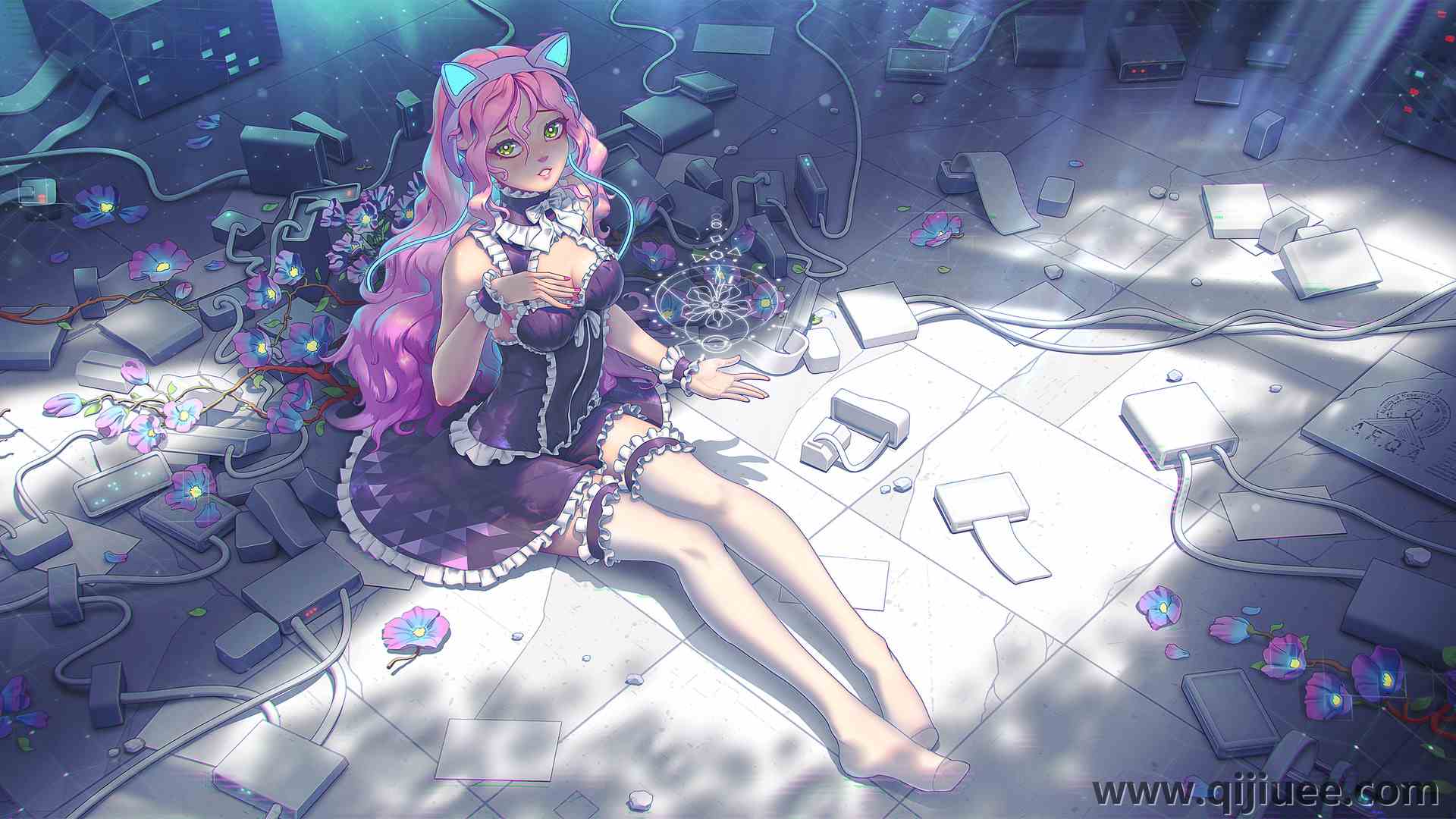 猫女孩 网络女孩 动漫 鲜花 网络 赛博朋克  电脑壁纸 4K壁纸5744 x 2880/3.48 MB-柒染云阁