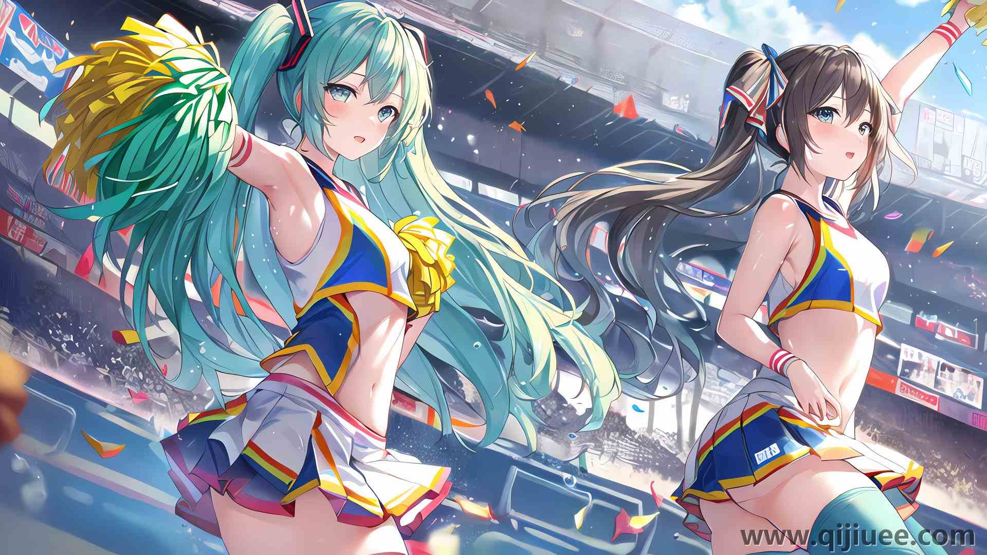 啦啦队 小提琴 五彩纸屑 动漫女孩 双尾 艺术 电脑壁纸 8K壁纸15360 x 7680/7.39 MB-柒染云阁