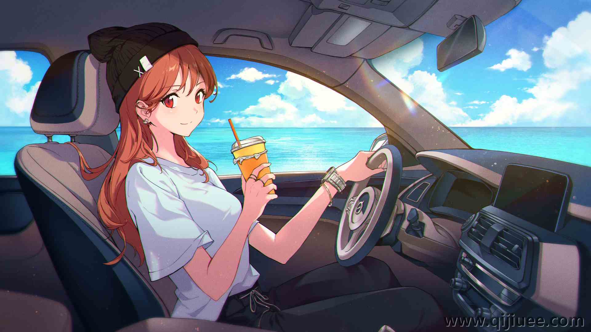 汽车 驾驶车辆的女孩 饮料 电脑壁纸 4K壁纸3944 x 2254/8.66 MB-柒染云阁
