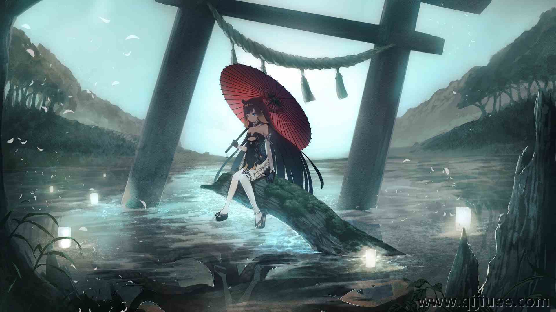 长发 奈美子 全息 虚拟 尼诺美 雨伞 水  电脑壁纸 4K壁纸4096 x 2304/1.12 MB-柒染云阁