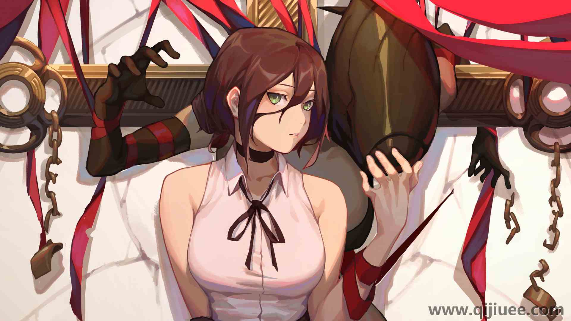 黑发 电锯人 炸弹魔鬼 校服 红丝带 动漫女孩  电脑壁纸 4K壁纸3840 x 2160/1.83 MB-柒染云阁