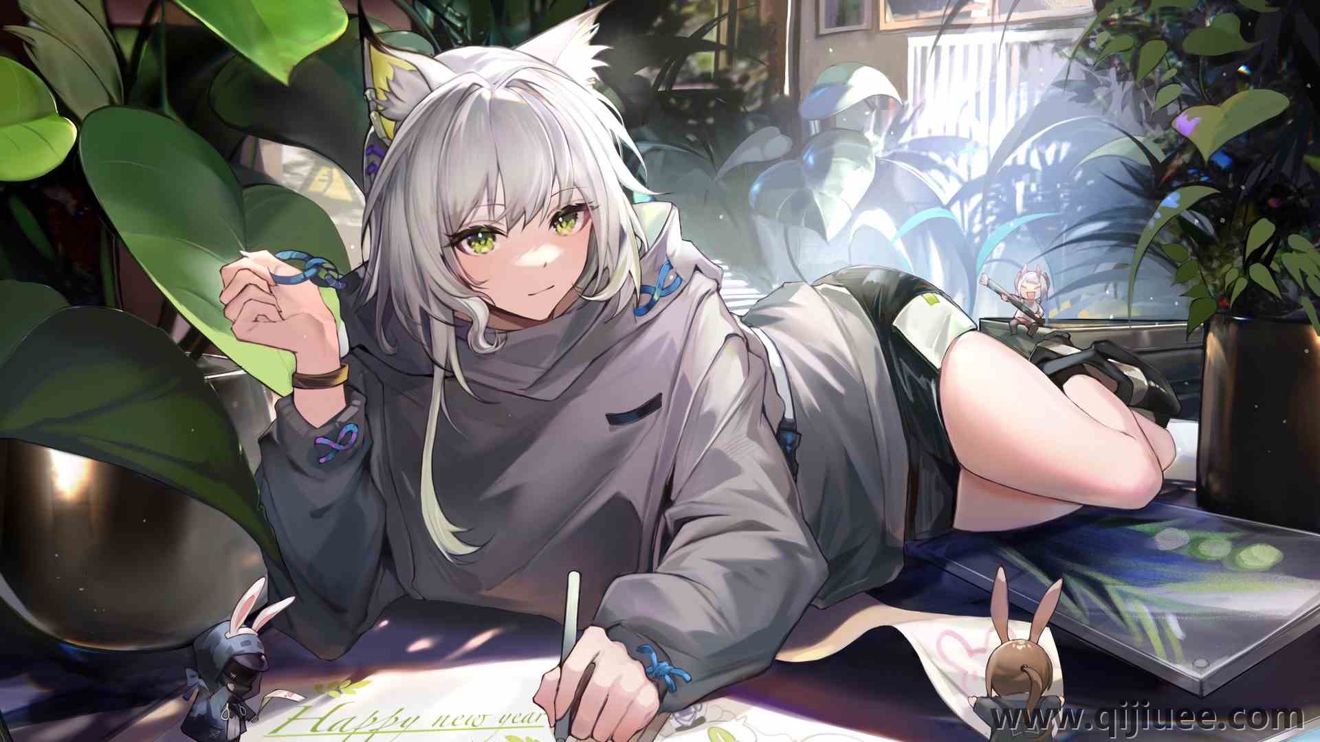 躺在一边 动漫 动漫女孩 树叶 植物 电脑壁纸 4K壁纸4062 x 2652/2.06 MB-柒染云阁