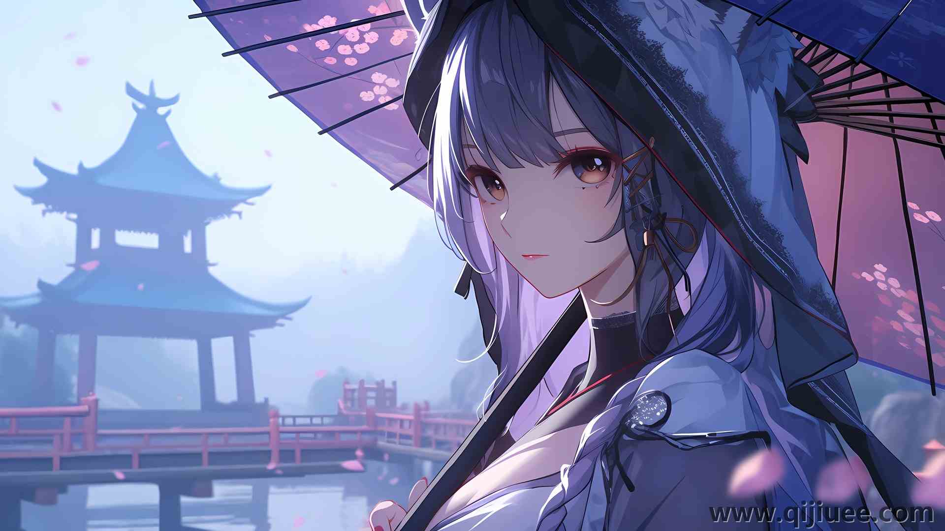 伞 花瓣 雷登幕府 原神  水 艺术  电脑壁纸 4K壁纸5800 x 2944/2.13 MB-柒染云阁