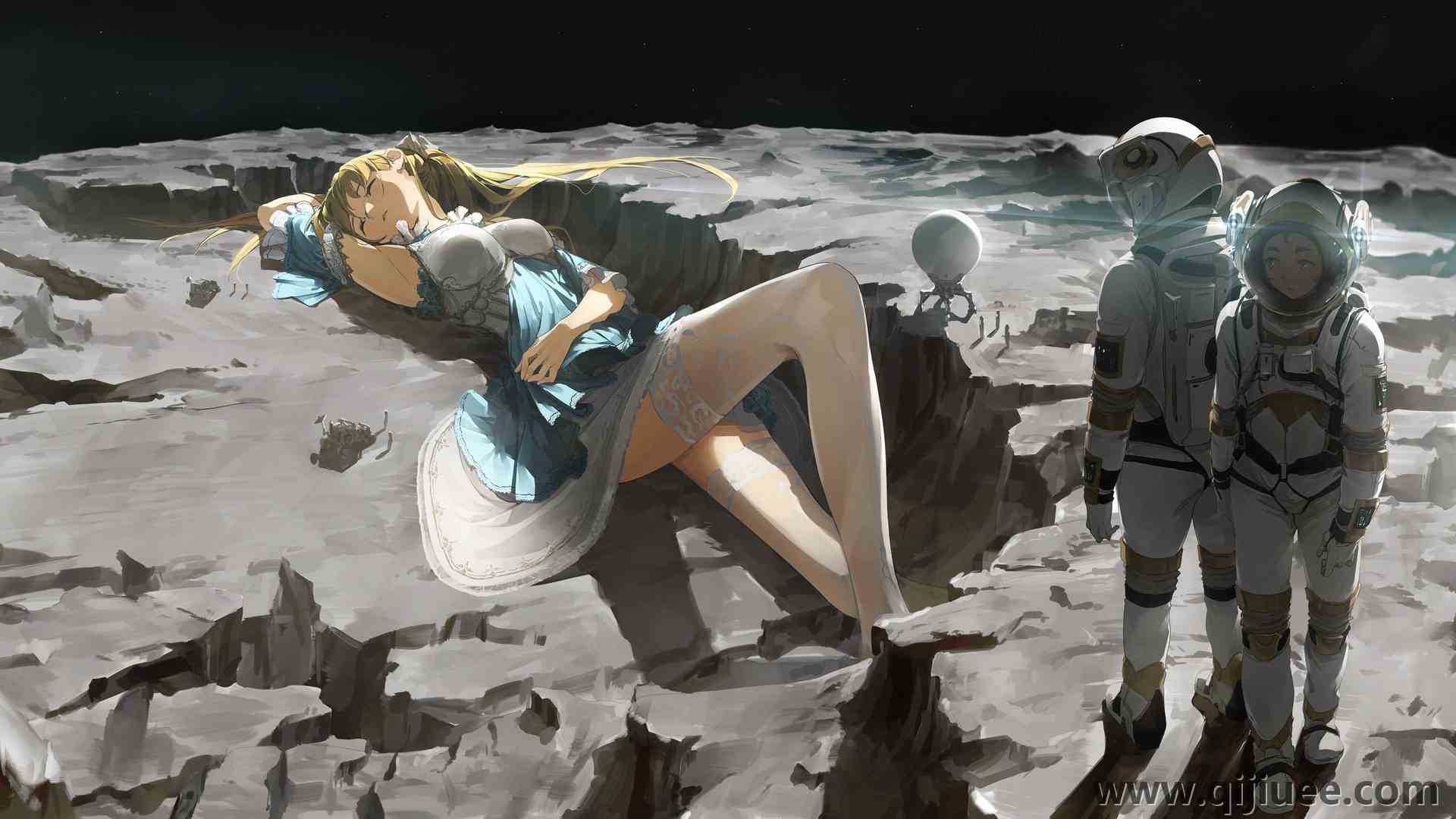 长发 闭眼 胜津 原创人物 动漫 动漫女孩 月亮 星星 宇航服  电脑壁纸 4K壁纸4645 x 2500/14.01 MB-柒染云阁