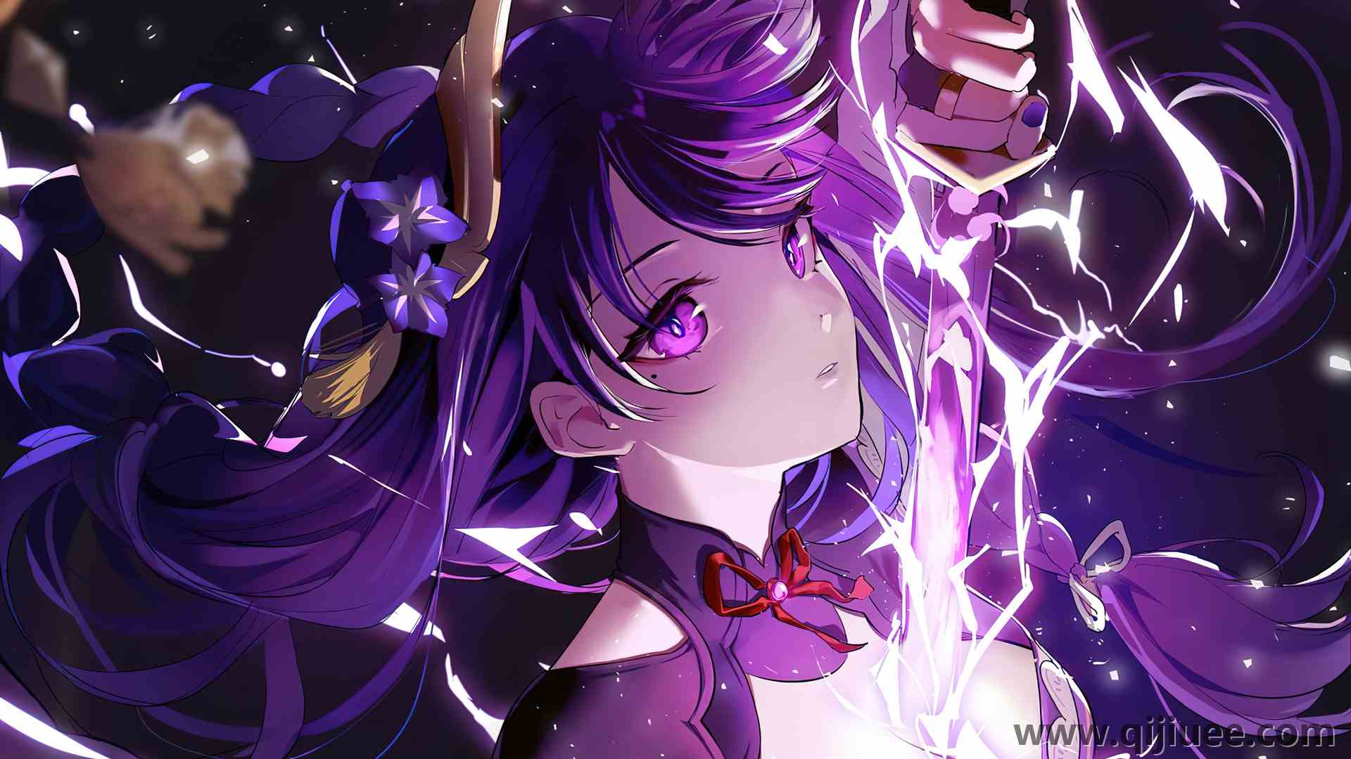 紫色头发 黑痣  原神 紫色眼睛 剑  电脑壁纸 4K壁纸3840 x 2160/1.76 MB-柒染云阁