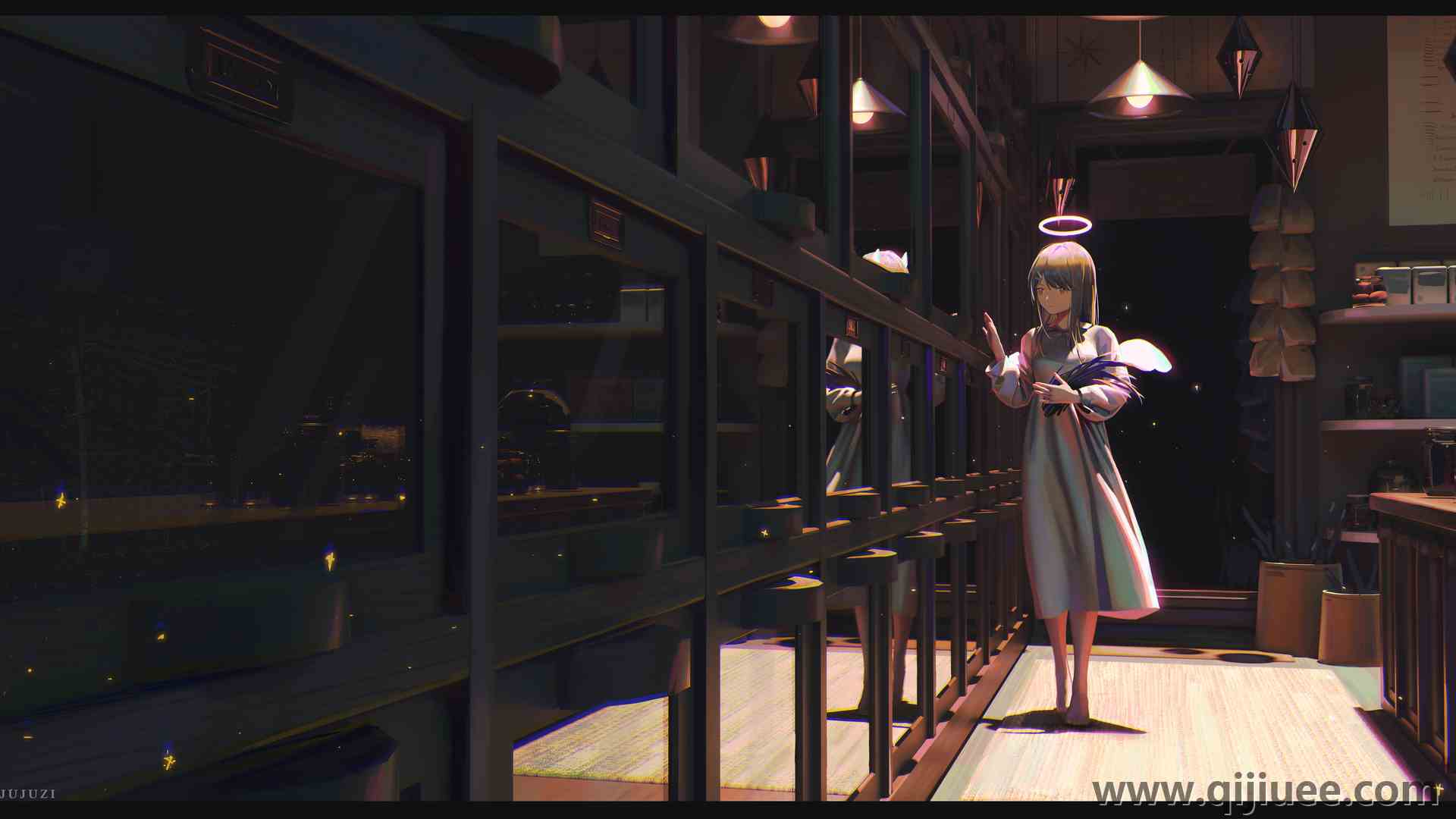 灯 夜 光环 动漫女孩 天使女孩  电脑壁纸 4K壁纸4290 x 2339/4.71 MB-柒染云阁
