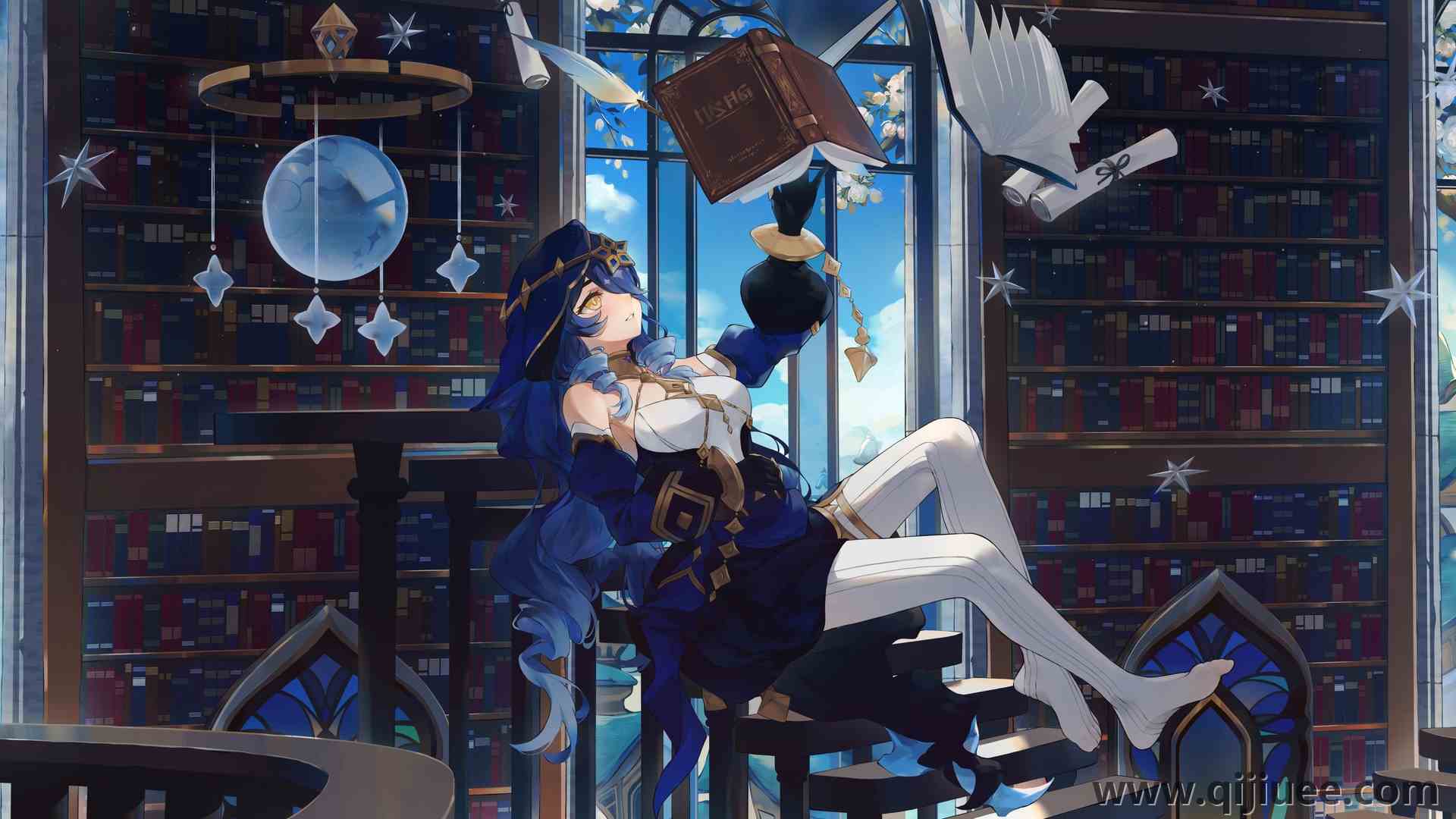 原神 拿书的女孩 魔法 电脑壁纸 4K壁纸6081 x 2948/2.81 MB-柒染云阁