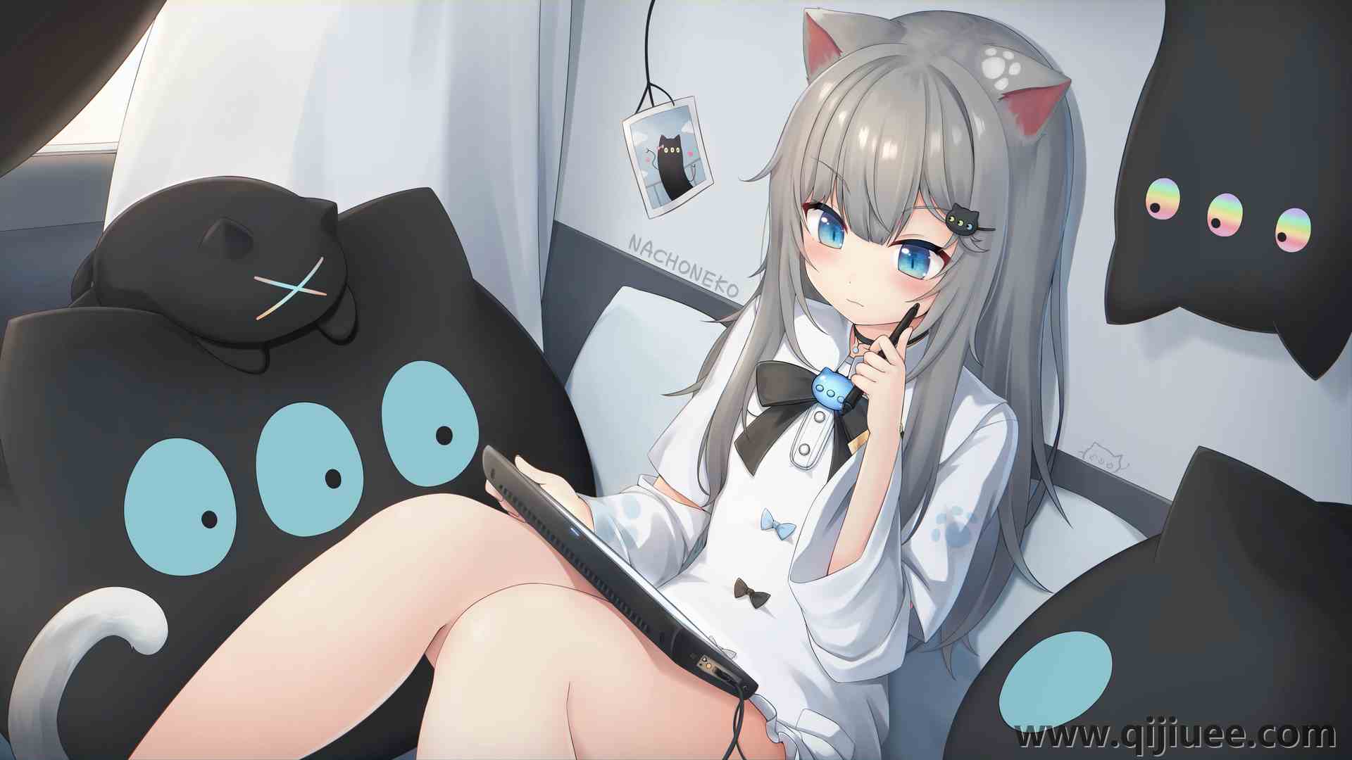 猫咪女孩 蓝眼睛 动漫 动漫女孩   电脑壁纸 4K壁纸3840 x 2160/3.32 MB-柒染云阁