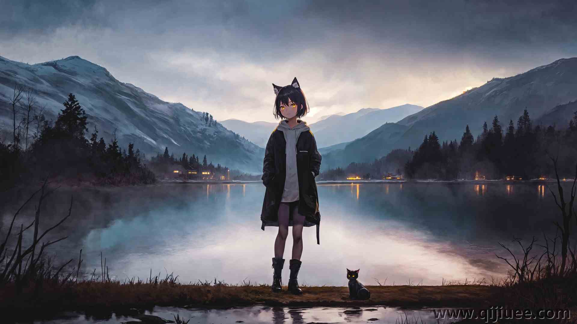 女人 猫咪女孩 手放在口袋里 电脑壁纸 8K壁纸10224 x 5436/5.05 MB-柒染云阁