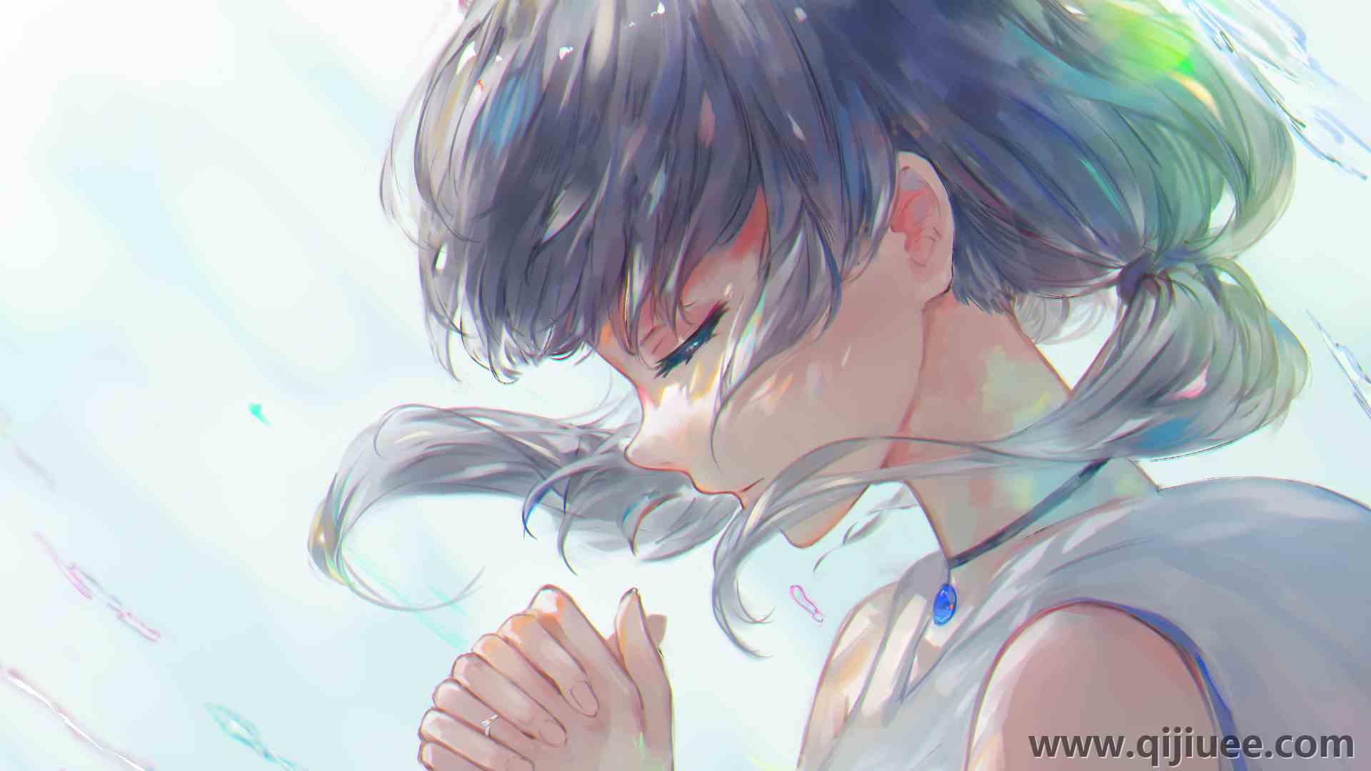 双手合十 动漫 动漫女孩 白色背景 祈祷  电脑壁纸 4K壁纸3840 x 2160/1.63 MB-柒染云阁