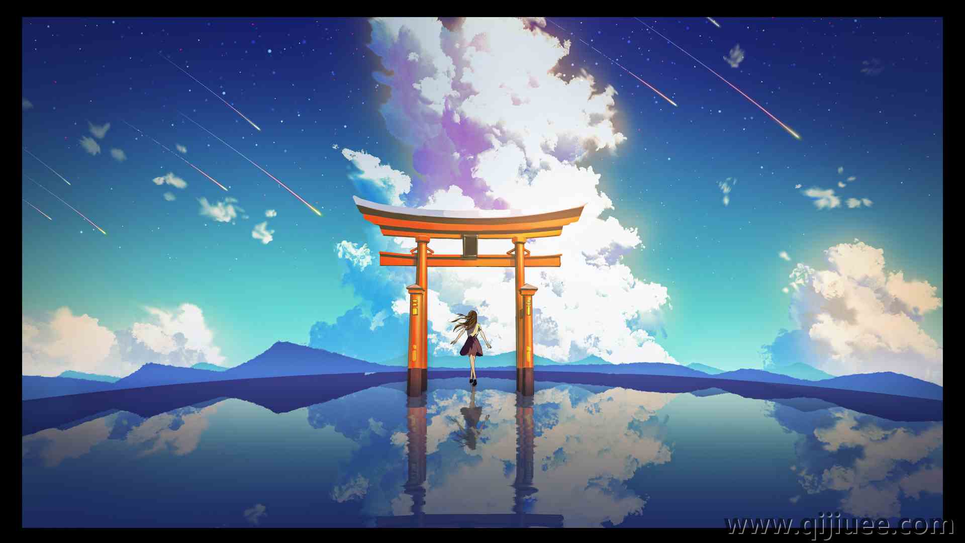 动漫女孩 天空 云 反射 风景 电脑壁纸 4K壁纸3840 x 2160/3.17 MB-柒染云阁