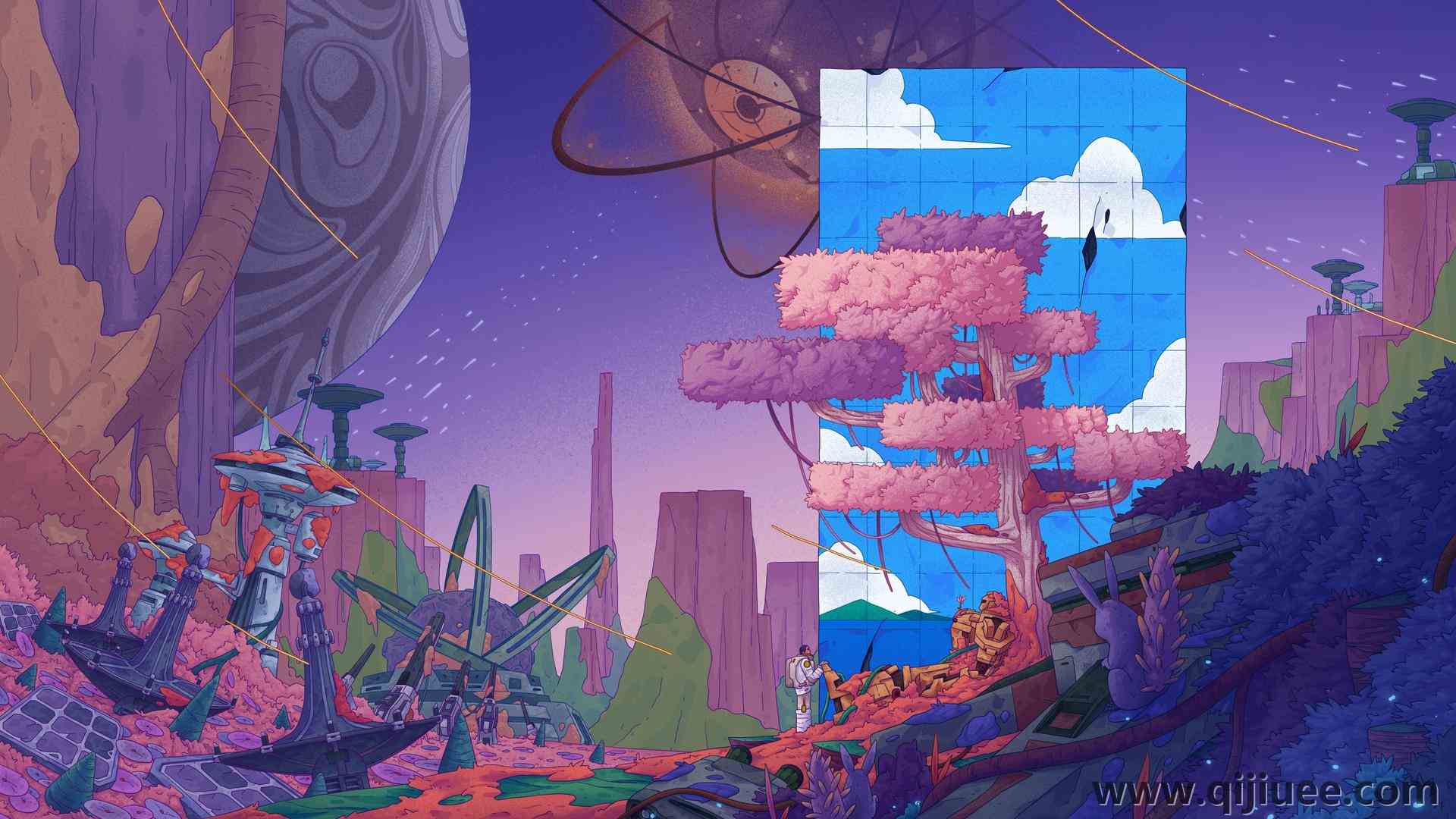 数字艺术 艺术品 插图 风景 未来派 幻想艺术 树 废墟 星球 男人 机器人  电脑壁纸 4K壁纸4961 x 2790/1.67 MB-柒染云阁