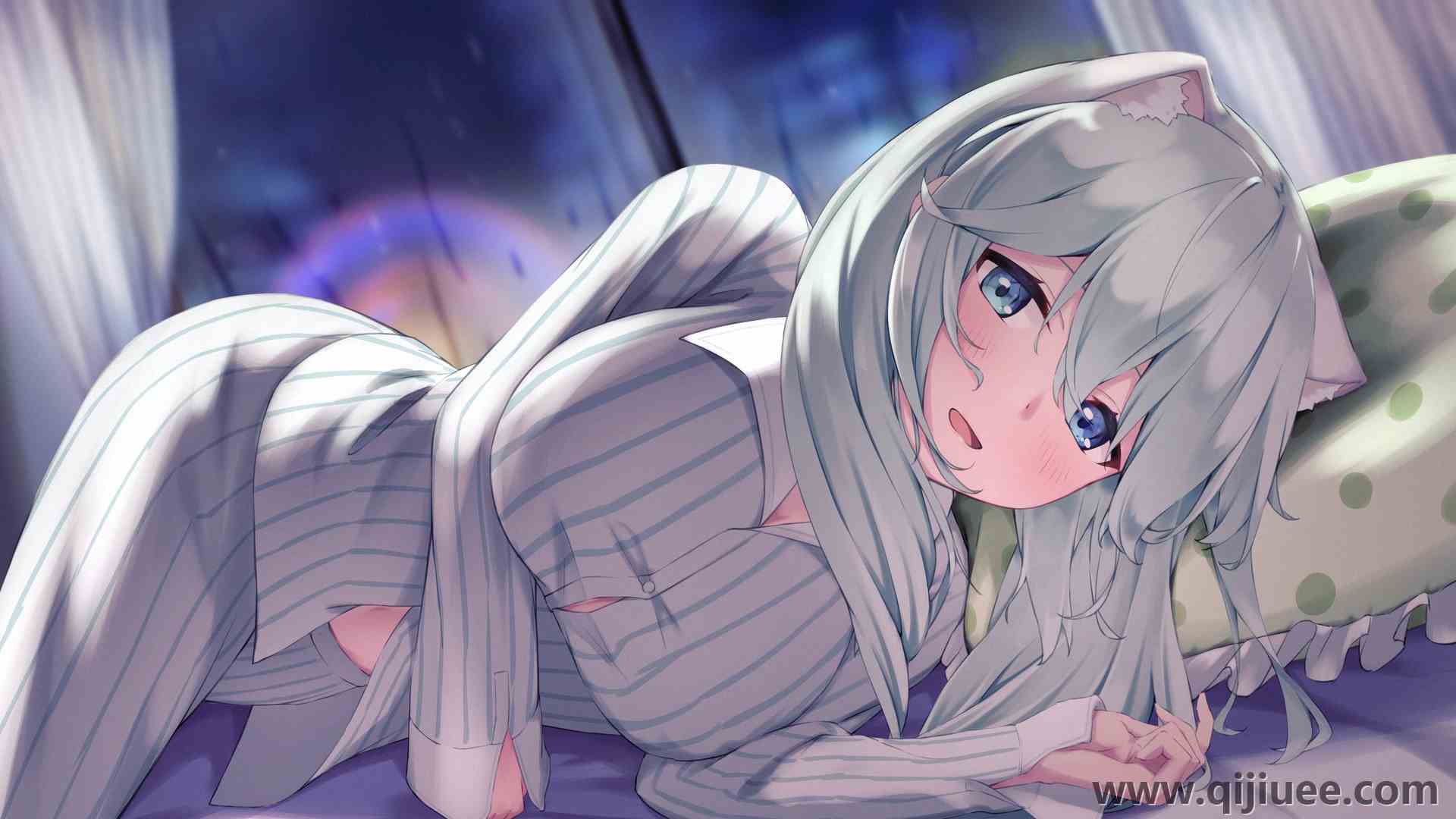 蓝眼睛 躺着 动漫 动漫女孩 动物的耳朵  电脑壁纸 4K壁纸3840 x 2160/1.75 MB-柒染云阁