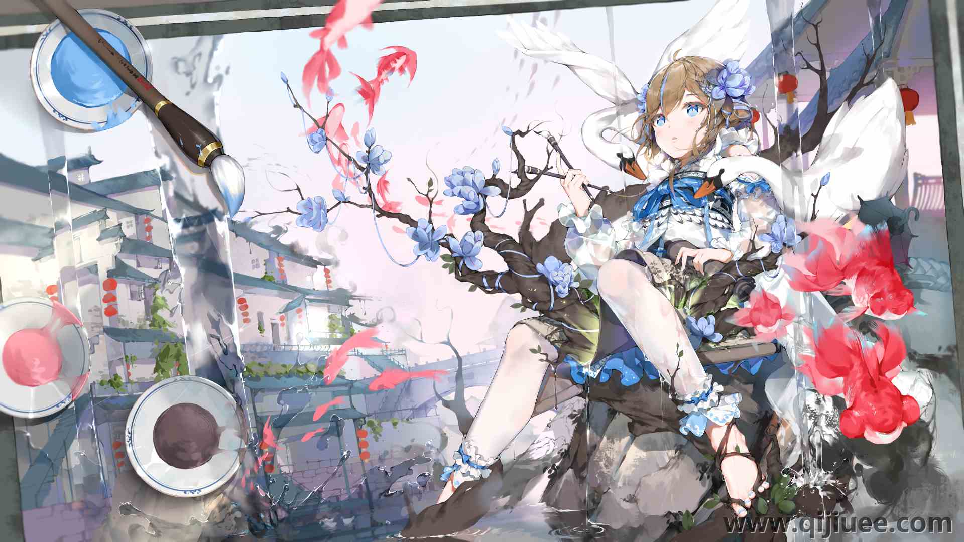 菩提武圣花 黑发 蓝眼睛 看向别处 电脑壁纸 8K壁纸8640 x 4860/9.06 MB-柒染云阁