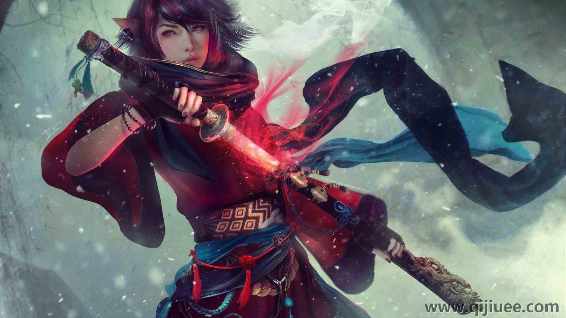 女性 亚洲 武士 奇幻艺术 电脑壁纸 4K壁纸3840 x 2400/1.57 MB-柒染云阁