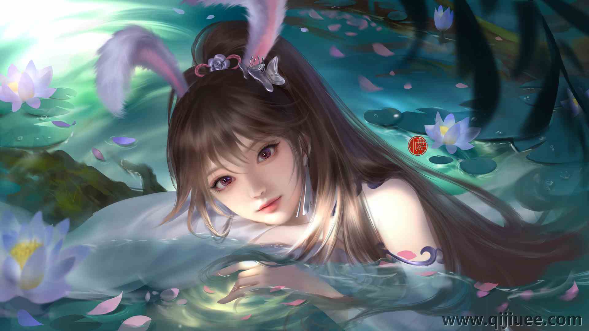 女人 深色头发 长发 兔耳朵 花  电脑壁纸 4K壁纸5906 x 3322/13.88 MB-柒染云阁