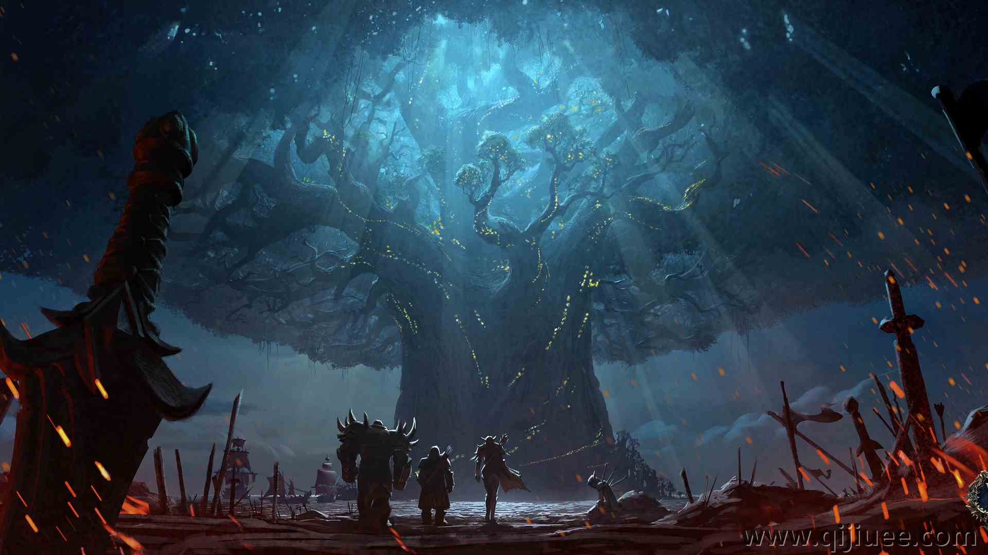 游戏CG角色 奇幻世界 AI艺术 插画艺术 游戏CG 游戏CG艺术 灯光 树木 风景 色彩 插画3440 x 1440/1.42 MB-柒染云阁