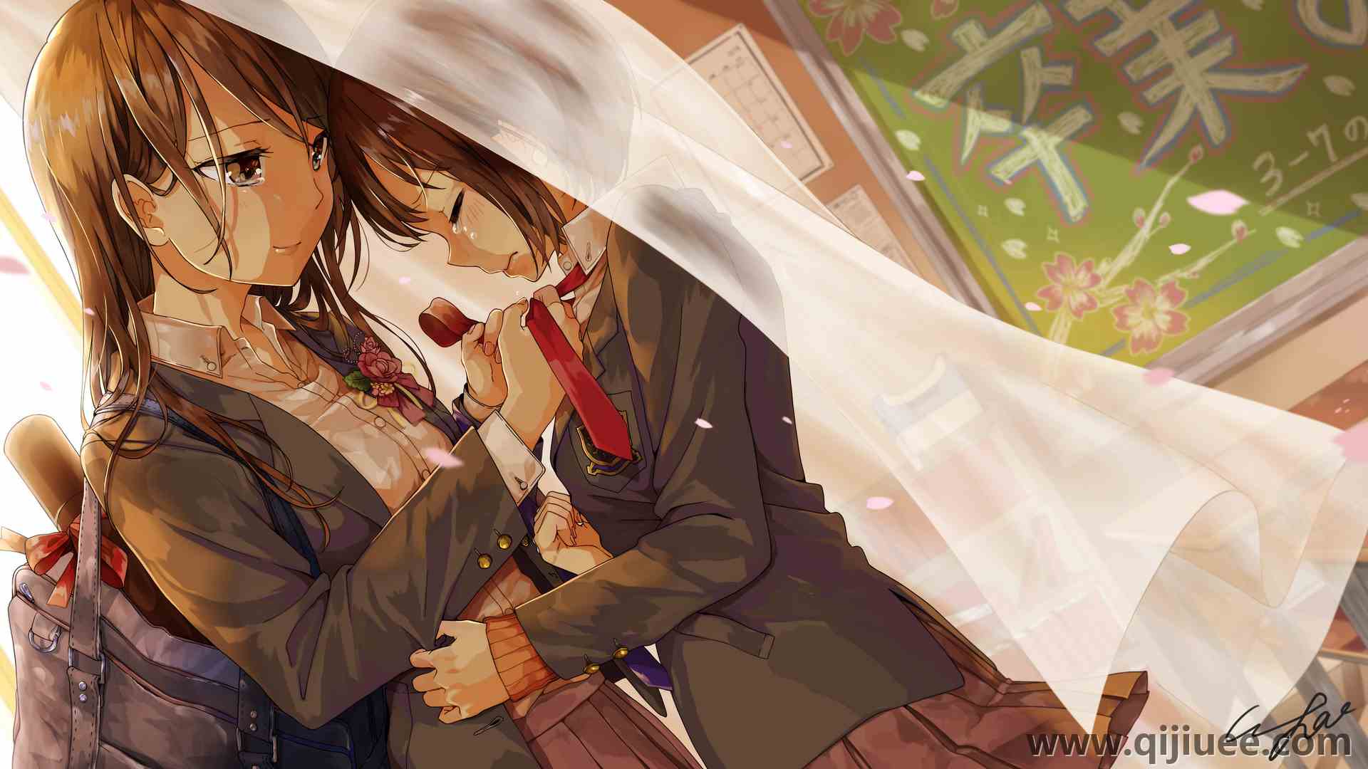 女学生 眼泪 深色头发 校服 书包 动漫 动漫女孩 电脑壁纸 4K壁纸3840 x 2160/1.46 MB-柒染云阁