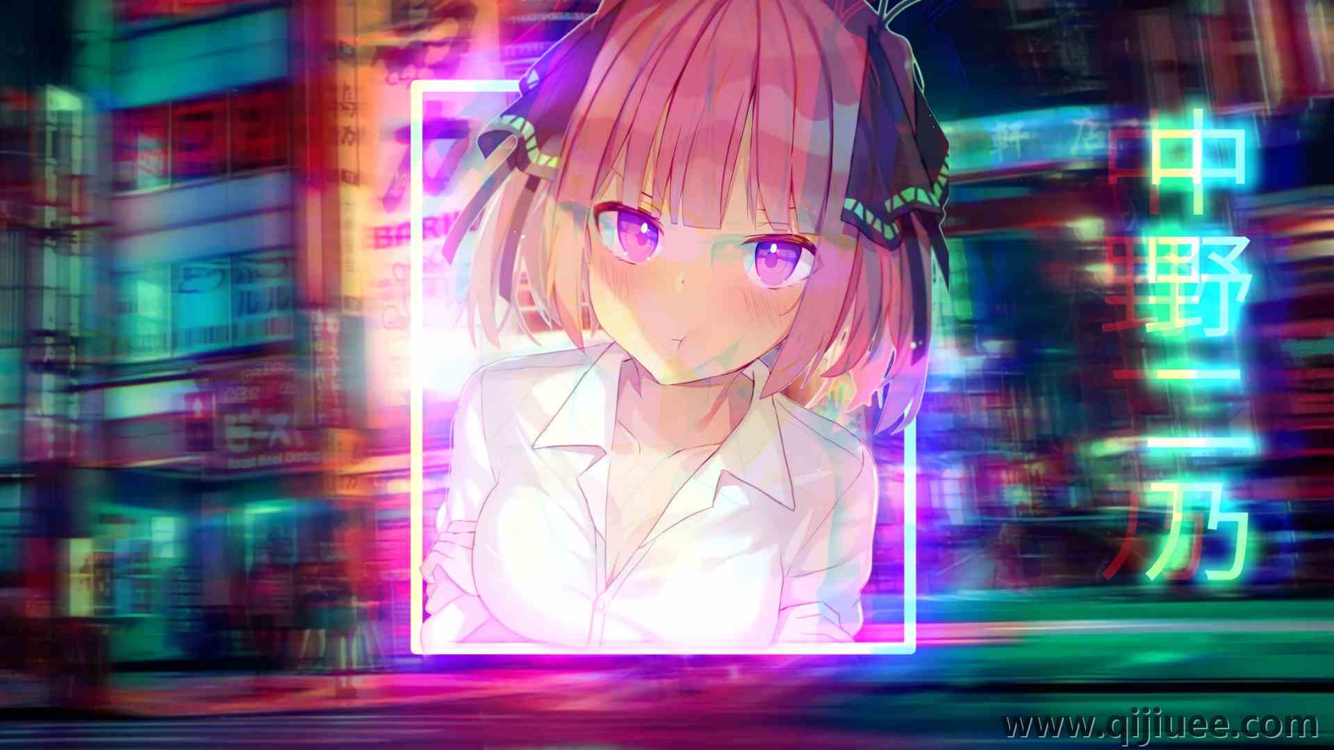霓虹灯 动漫女孩 城市 画中画 电脑壁纸 4K壁纸3840 x 2160/1.85 MB-柒染云阁