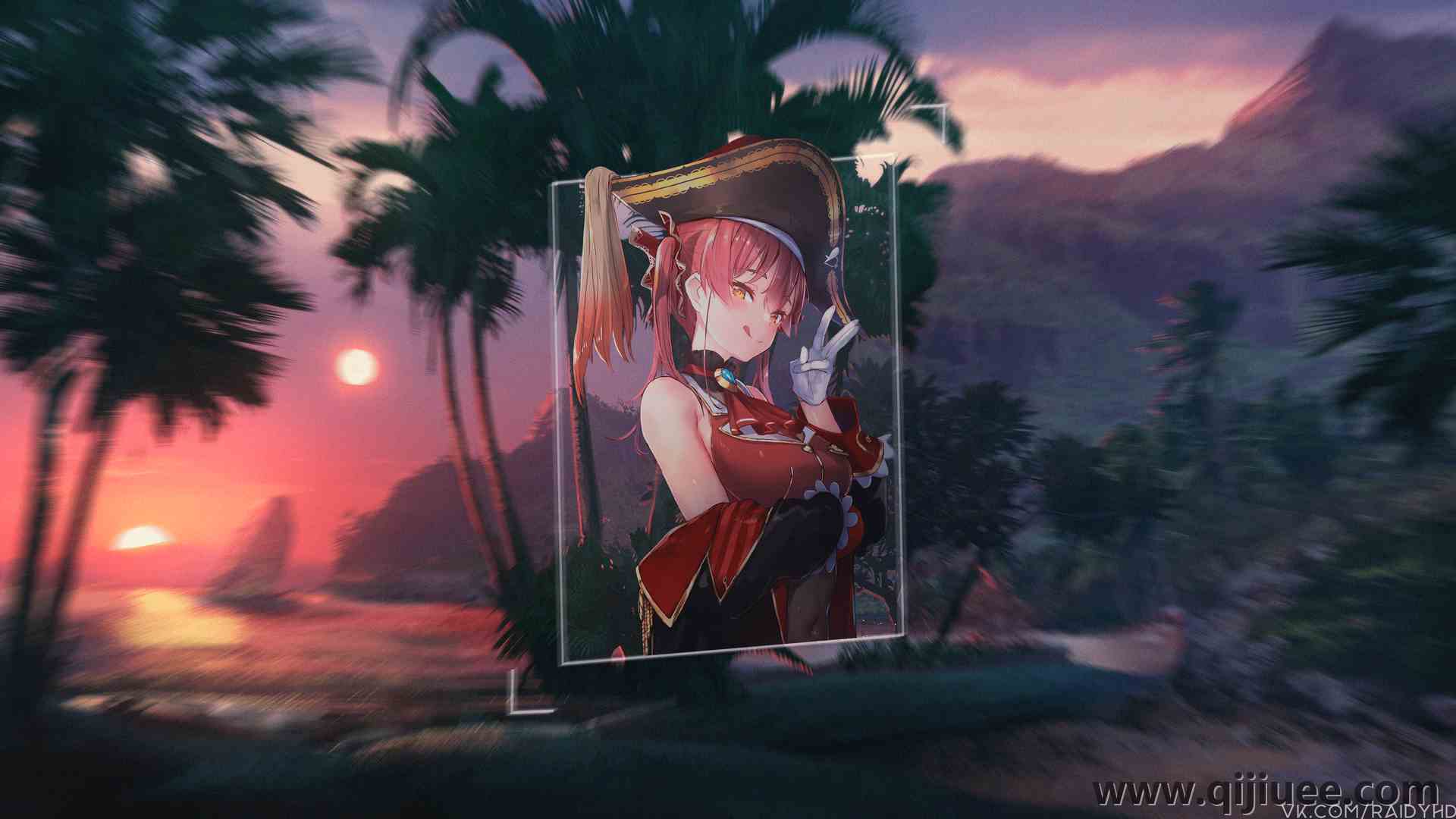 红发 海盗帽 异瞳 水印 棕榈树  电脑壁纸 4K壁纸3840 x 2160/6.33 MB-柒染云阁