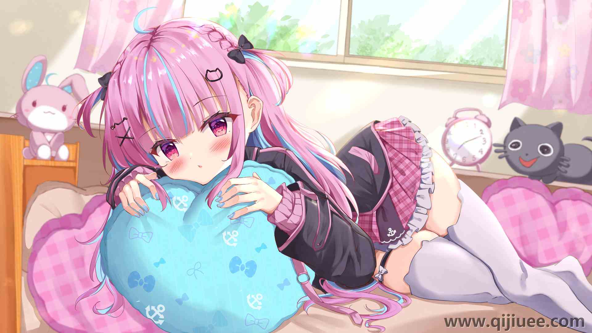 动漫 动漫女孩 全息 虚拟 双色调头发 长袜  电脑壁纸 4K壁纸4236 x 2360/7.79 MB-柒染云阁