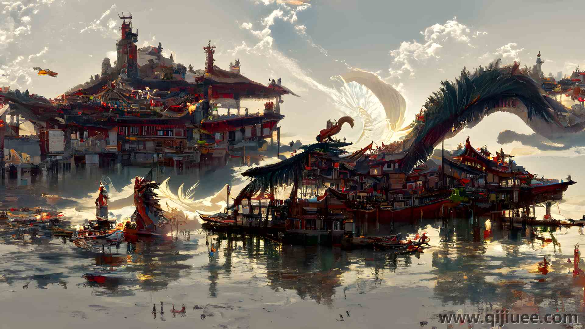 龙 中国建筑 云 中国龙 艺术  电脑壁纸 4K壁纸4552 x 2560/15.2 MB-柒染云阁