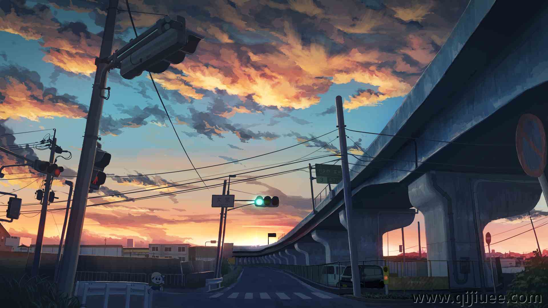 动漫 呼唤 云 夕阳辉光 街道 红绿灯  电脑壁纸 4K壁纸3840 x 2160/3.18 MB-柒染云阁