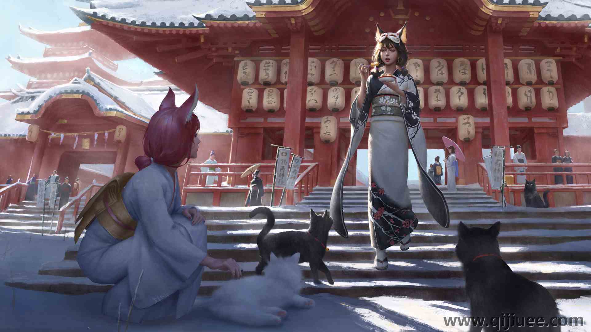 女性 亚洲 幻想艺术 建筑 亚洲建筑 传统服装  电脑壁纸 4K壁纸3840 x 2160/1.46 MB-柒染云阁