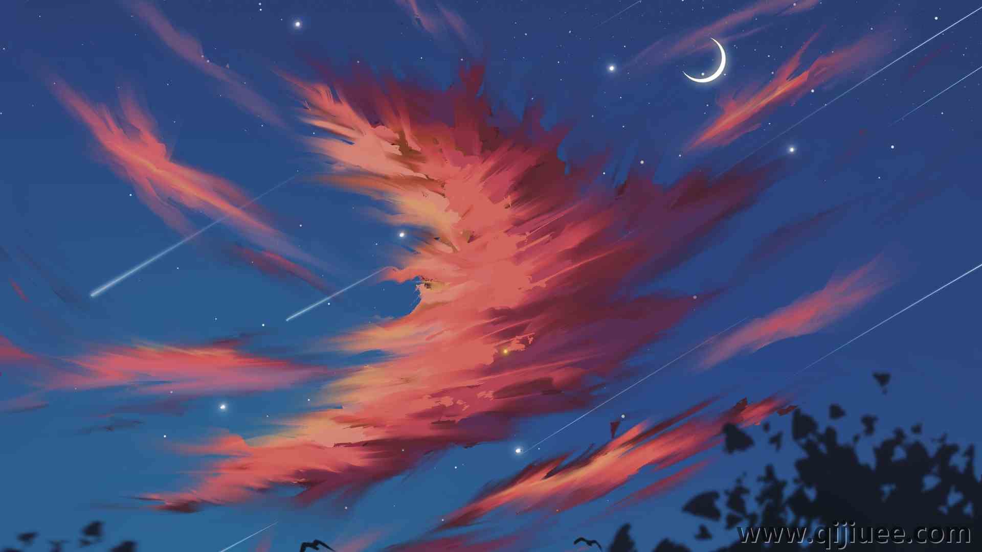 数字艺术 艺术品 插图 绘画 天空 云 月亮 鸟 动物 星星 流星 电脑壁纸 4K壁纸4724 x 3307/1.46 MB-柒染云阁