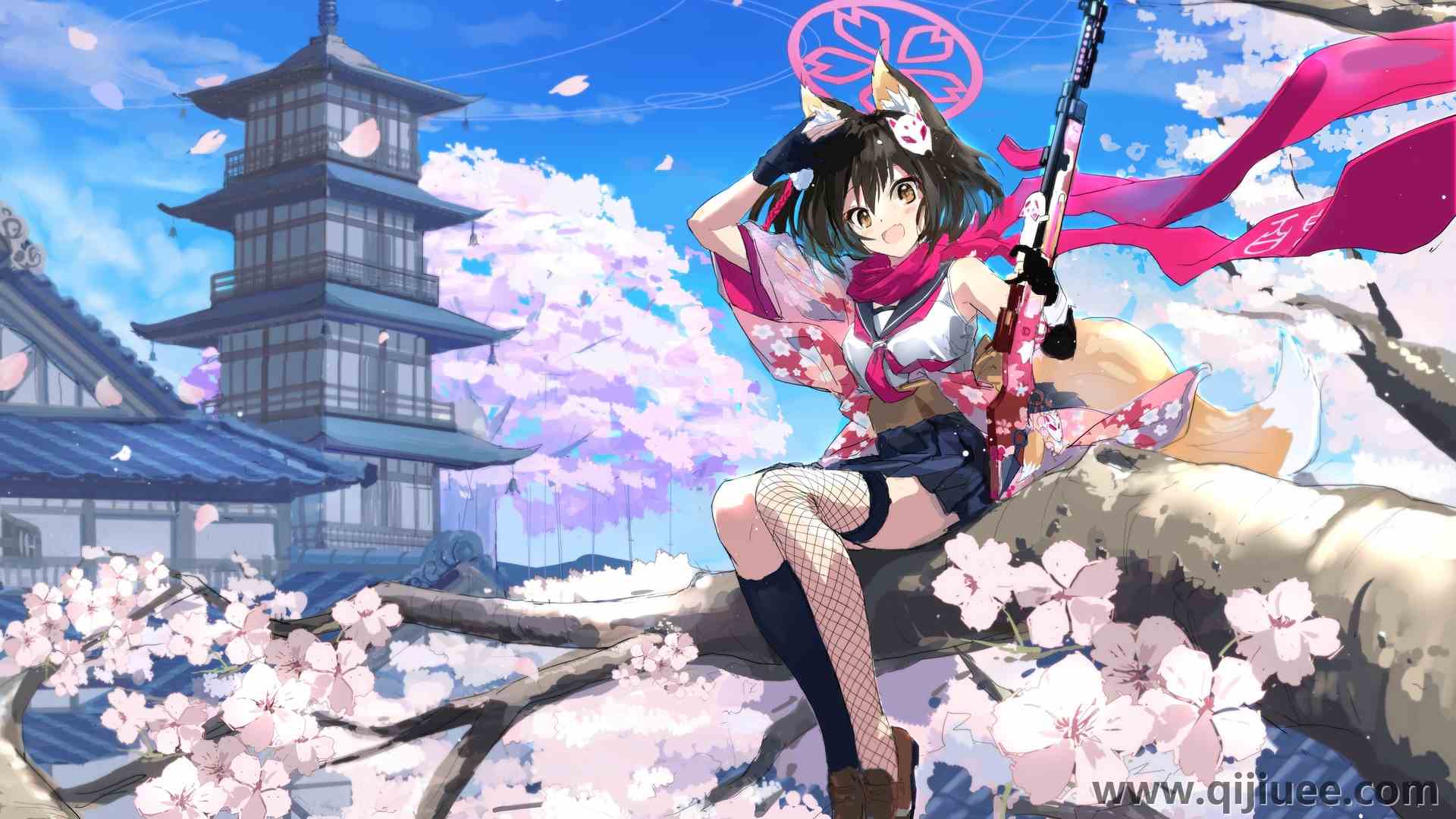 坐着  短发 狐狸耳朵 蔚蓝档案 蔚蓝档案 天空 云 花瓣  电脑壁纸 4K壁纸4093 x 2869/2.29 MB-柒染云阁