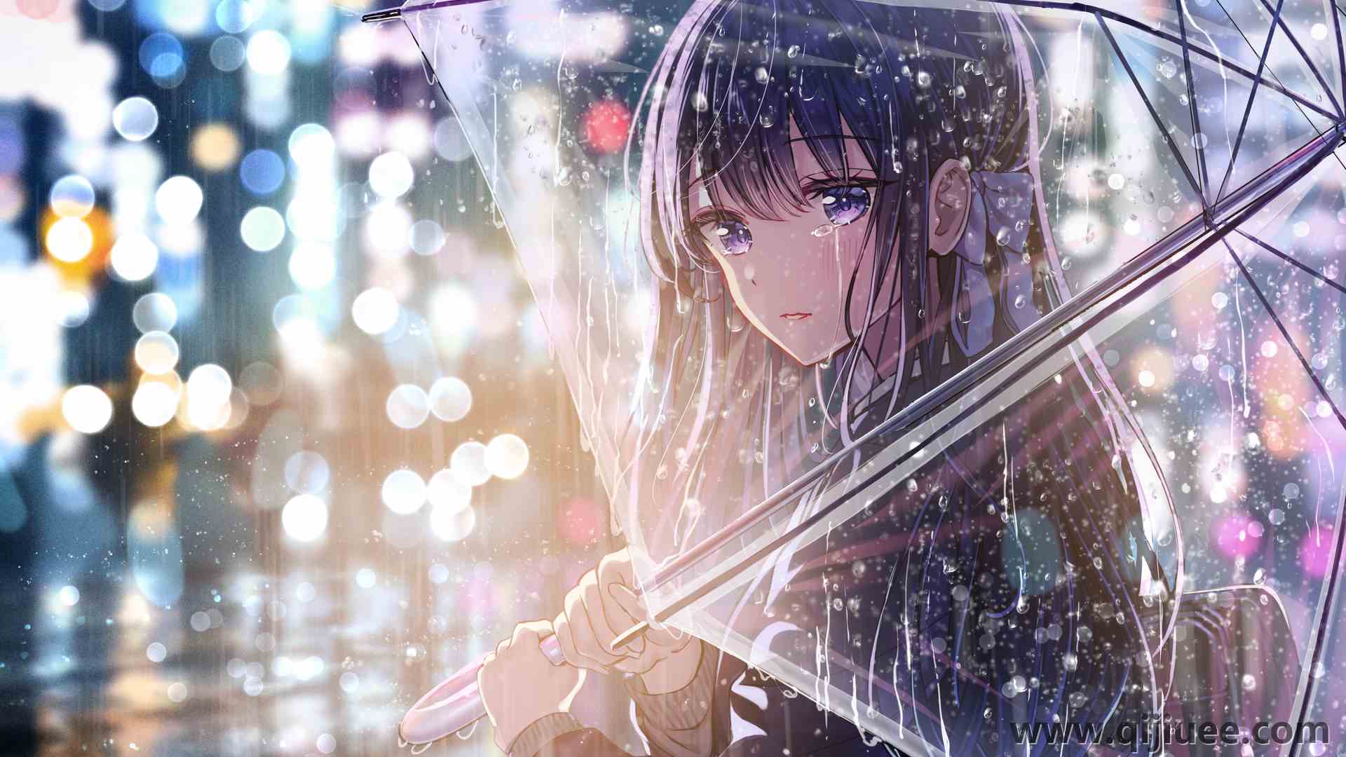眼泪 樱花 艺术家 雨伞 雨 动漫女孩 灯光  电脑壁纸 4K壁纸4093 x 2894/9.98 MB-柒染云阁