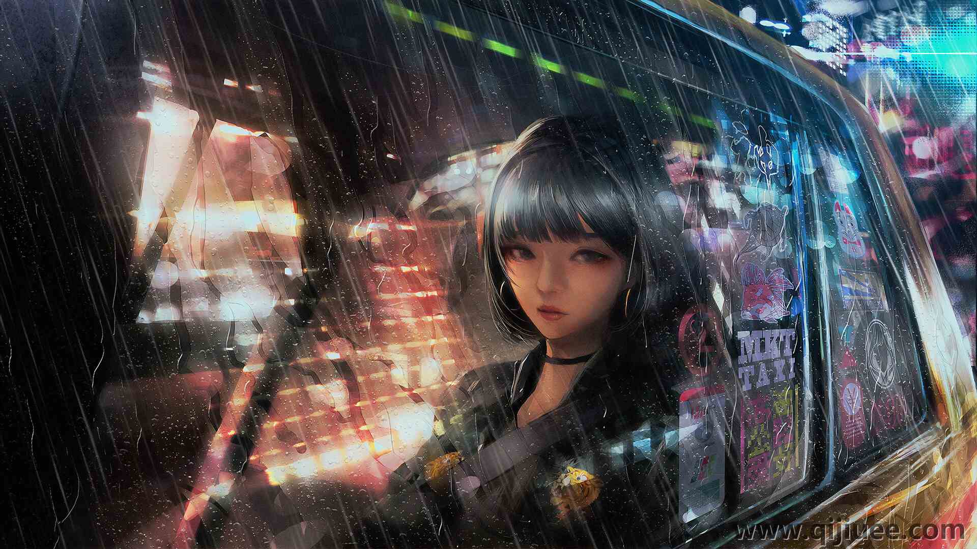 女人 深色头发 向窗外看 AI艺术 雨 汽车 项链 车窗  电脑壁纸 4K壁纸3840 x 2160/5.88 MB-柒染云阁
