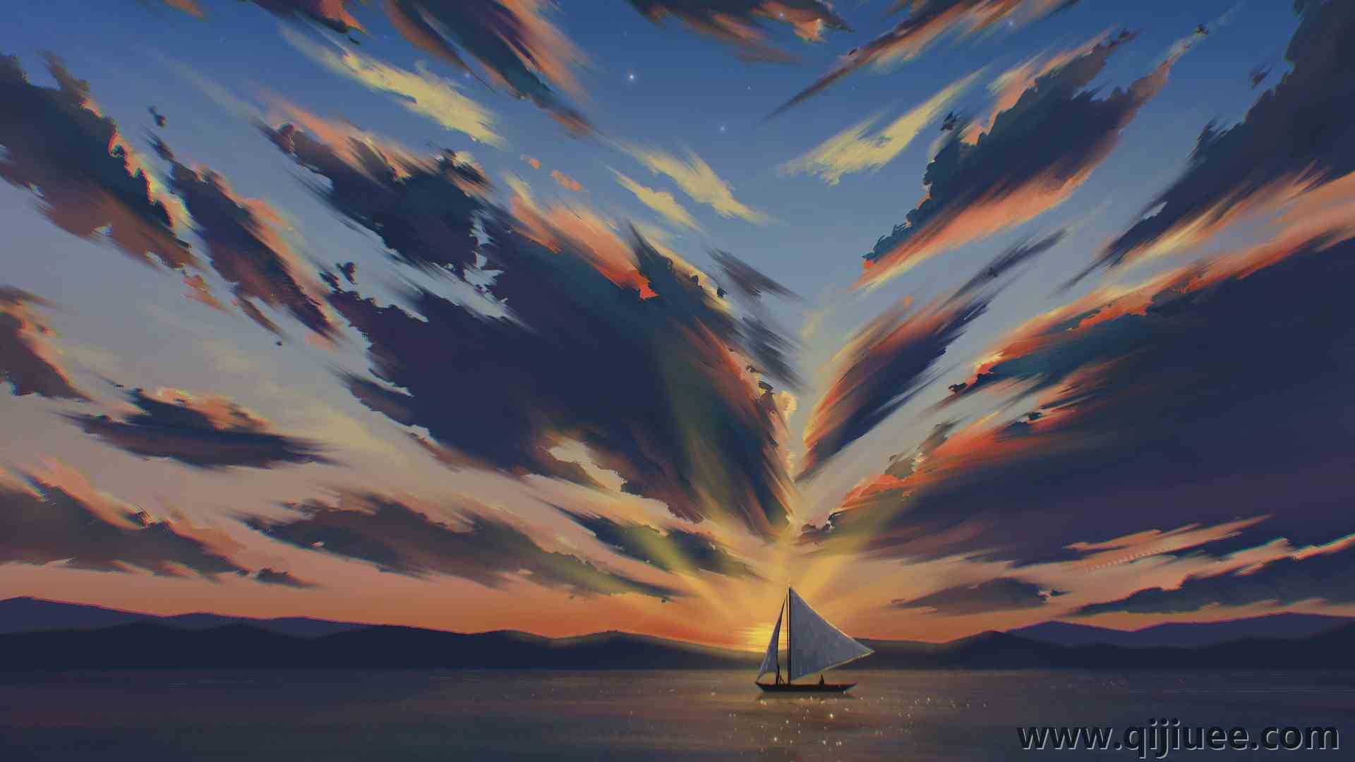 数字艺术 艺术品 插图 绘画 风景 云 海 水 船 帆船 日落 天空 电脑壁纸 4K壁纸4724 x 3307/2.77 MB-柒染云阁