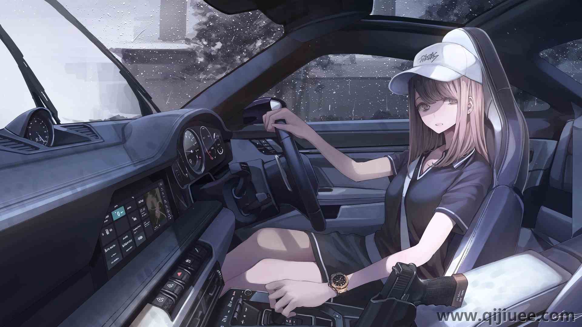 黑发 动漫 动漫女孩 AI艺术 肖像 汽车内饰 保时捷 驾驶  电脑壁纸 4K壁纸4093 x 2205/1.69 MB-柒染云阁