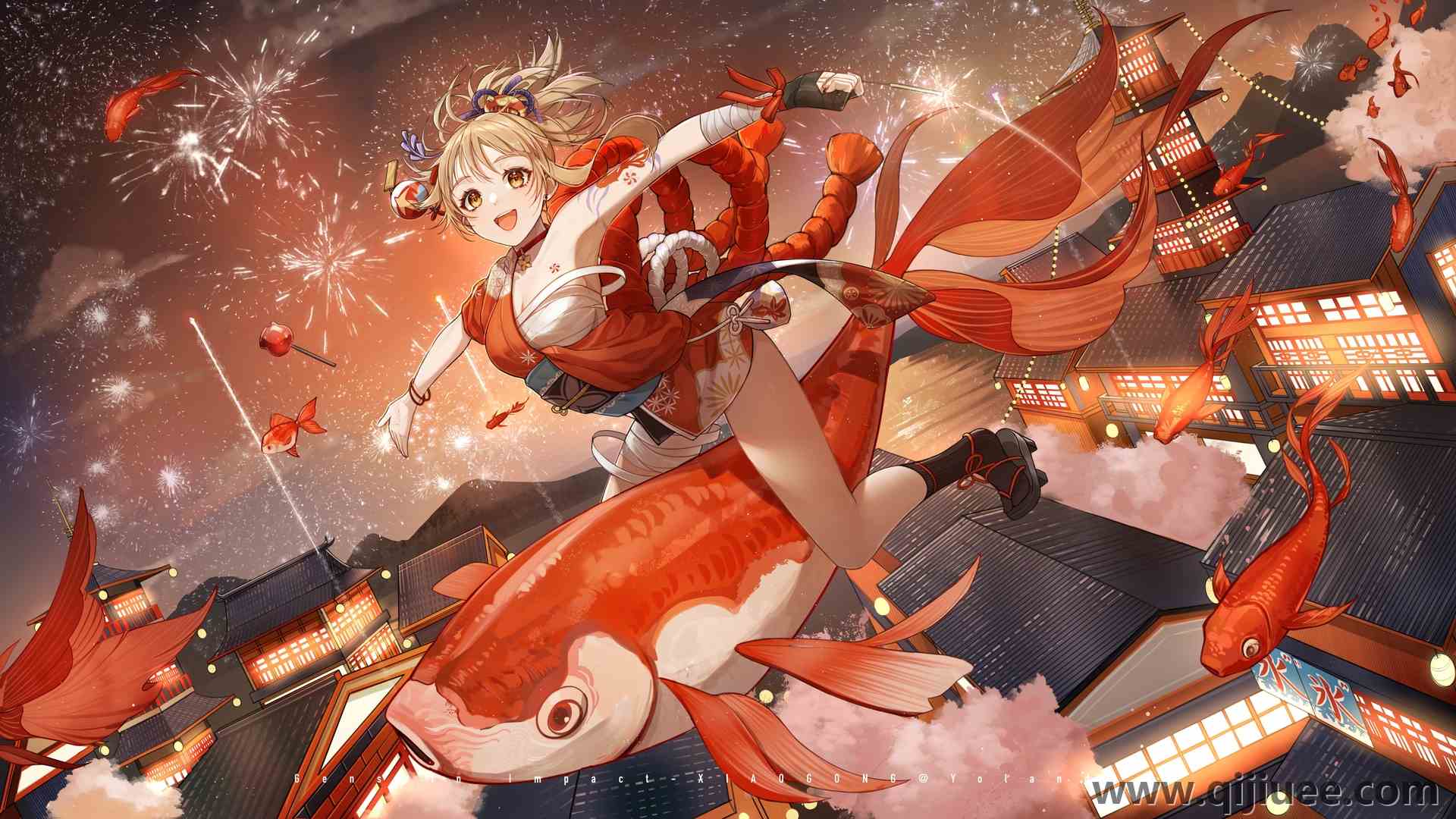 动漫 动漫女孩 原神 原神 烟花 黄眼睛 鱼 建筑  电脑壁纸 4K壁纸5600 x 3150/5.07 MB-柒染云阁