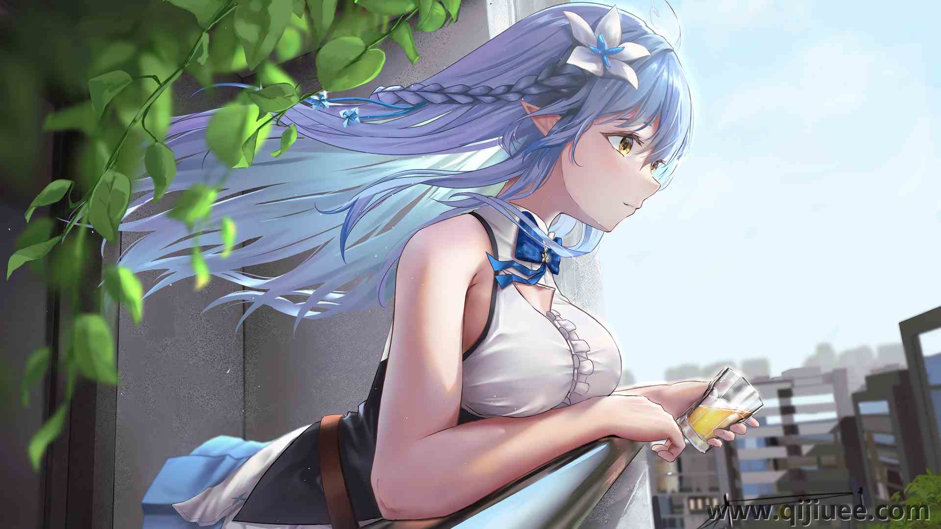 蓝色头发 长发 全息 远望 黄色眼睛 动漫女孩 兽耳  电脑壁纸 4K壁纸3840 x 2160/7.84 MB-柒染云阁