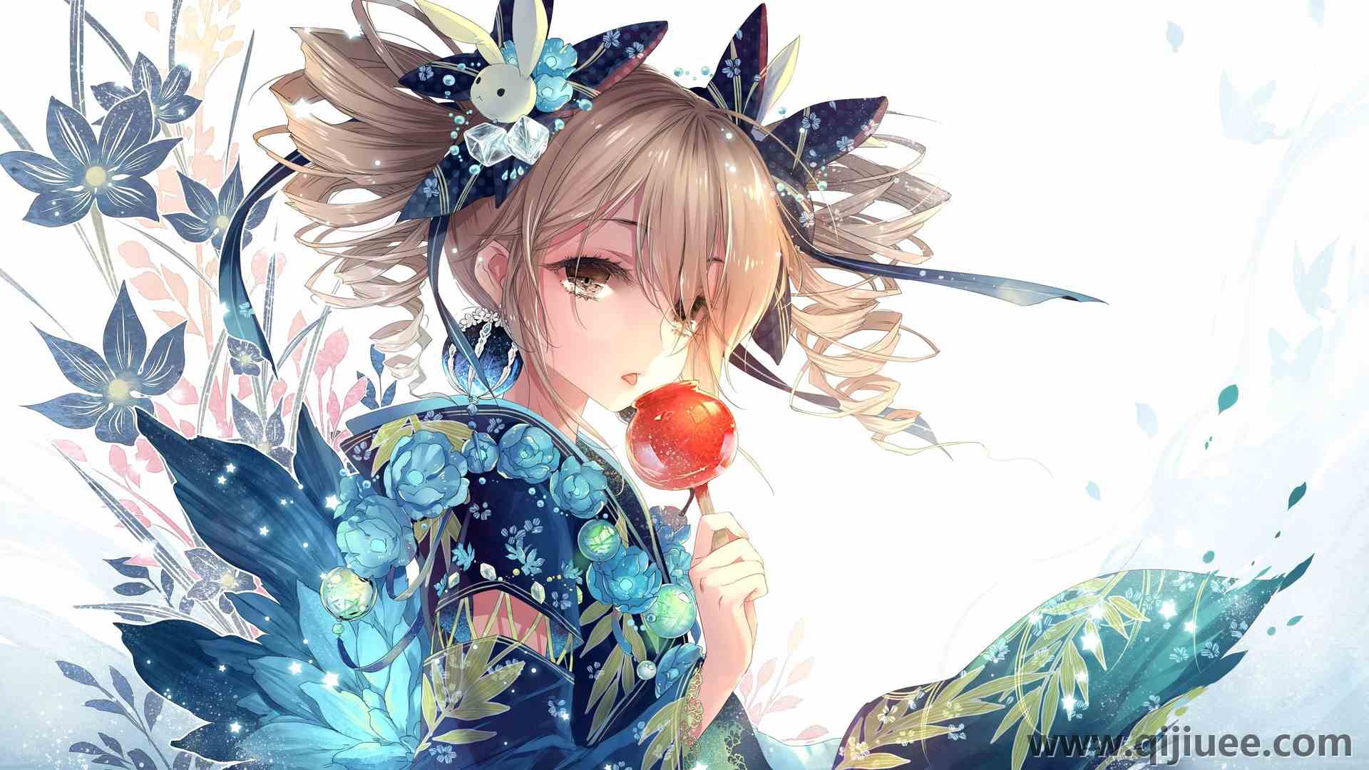 糖果苹果 动漫 动漫女孩 和服 服装 发饰 鲜花 电脑壁纸 4K壁纸5120 x 2880/1.65 MB-柒染云阁