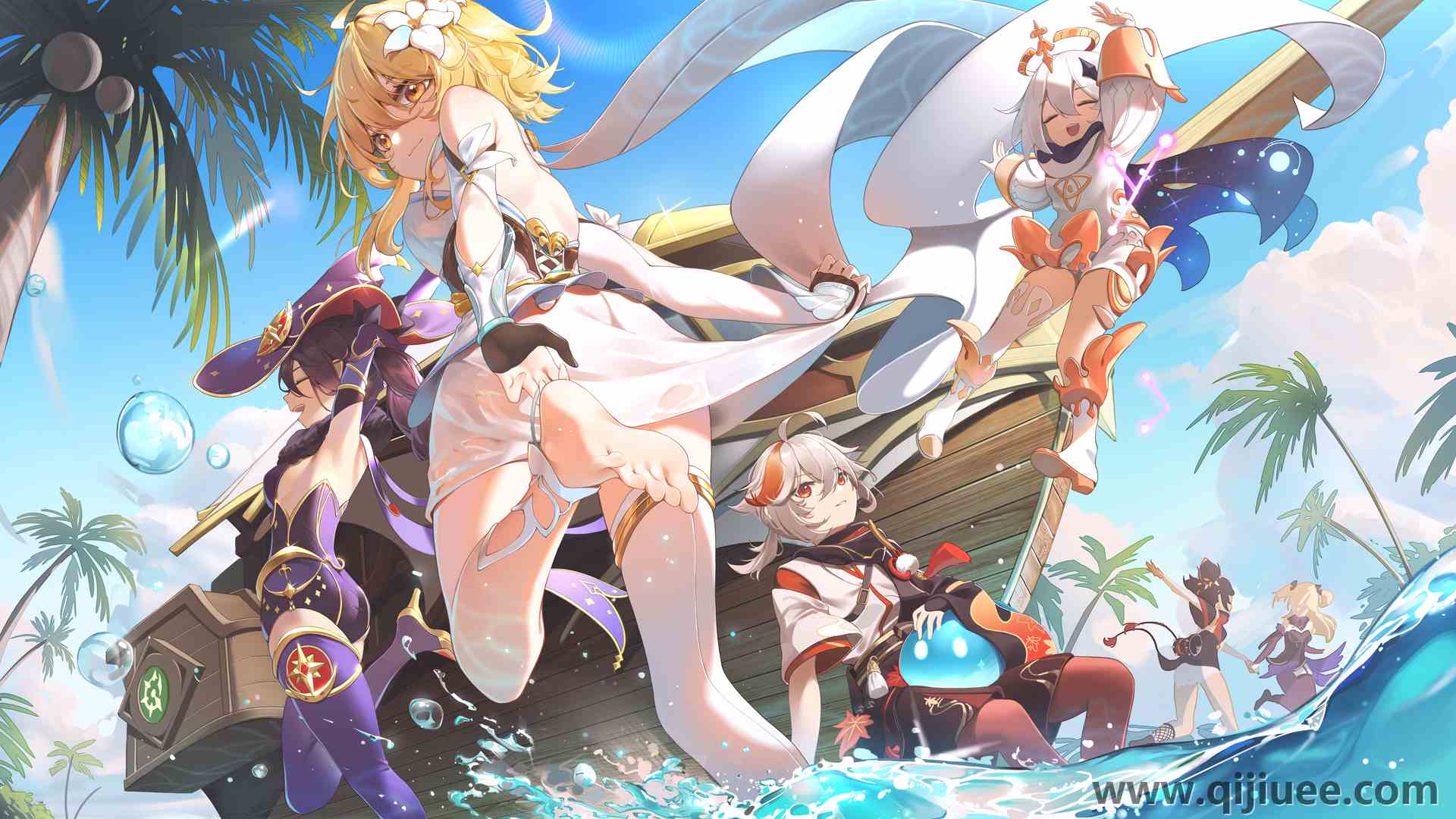 观看者 动漫 动漫女孩 原神海滩 棕榈树  电脑壁纸 8K壁纸8000 x 4711/13.02 MB-柒染云阁