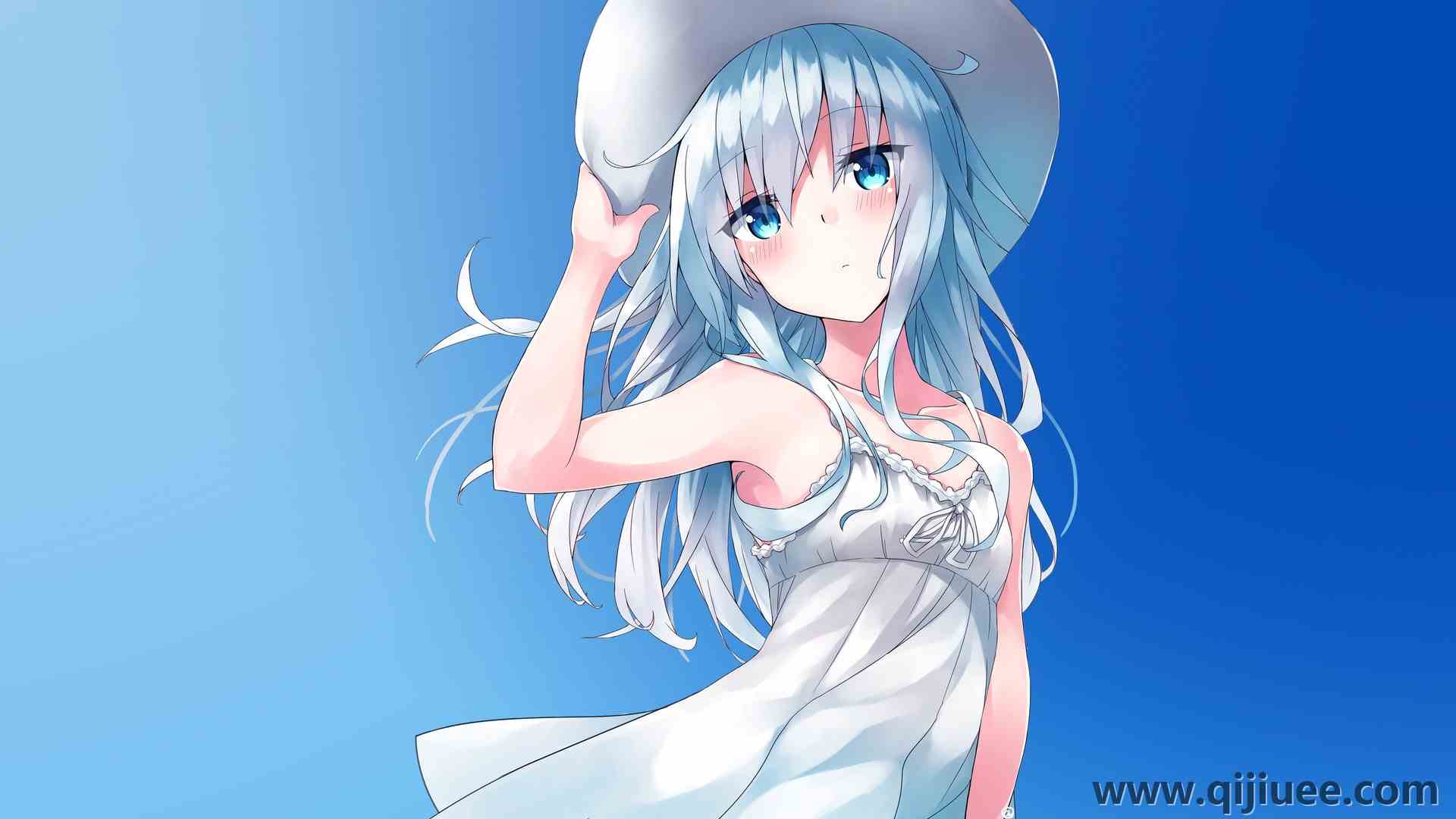 长发 蓝头发 蓝眼睛 动漫 动漫女孩 帽子 连衣裙 太阳裙 电脑壁纸 4K壁纸3840 x 2160/0.6 MB-柒染云阁