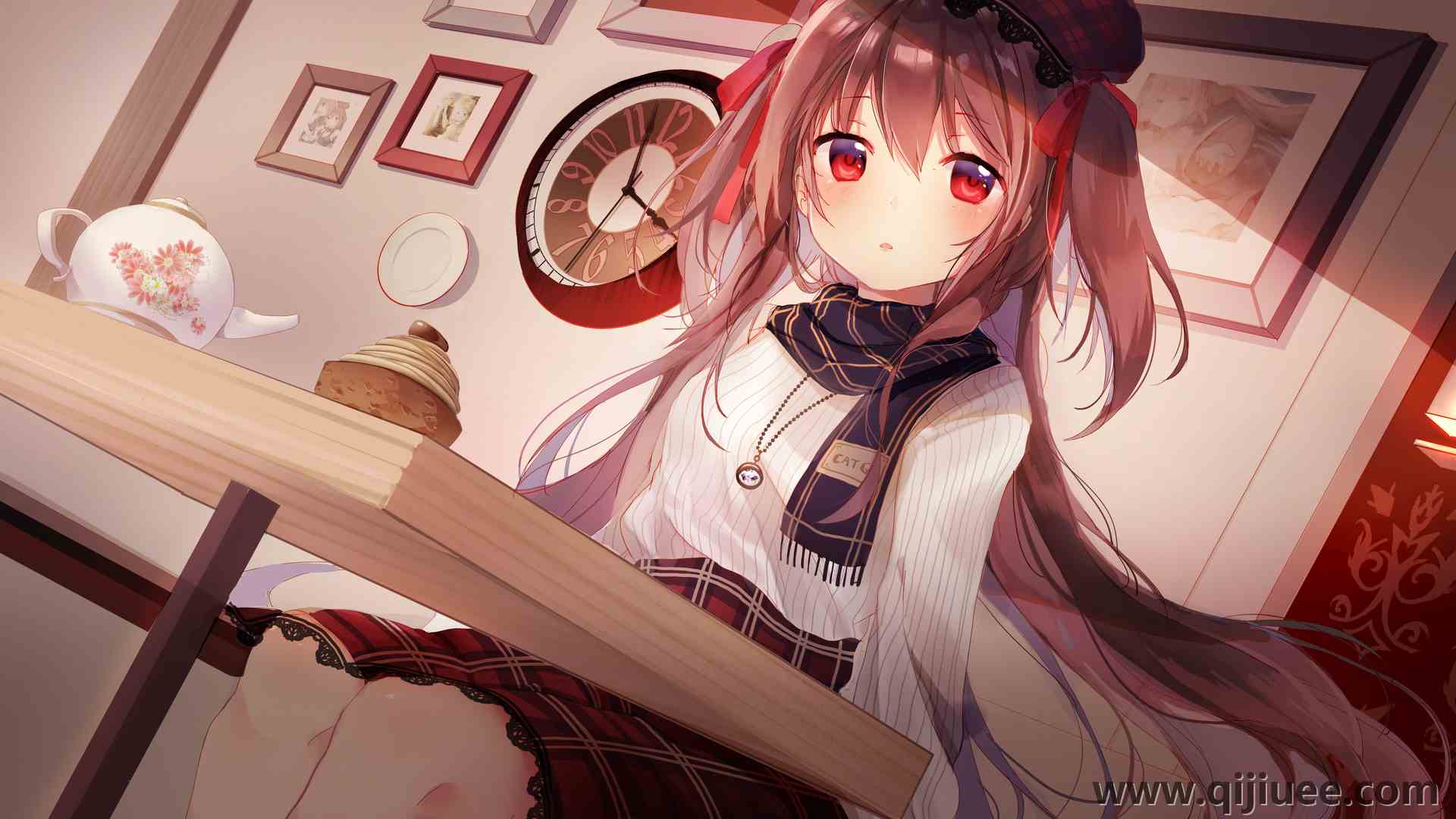 红眼 黑发 动漫 动漫女孩  电脑壁纸 4K壁纸3872 x 2164/6.5 MB-柒染云阁
