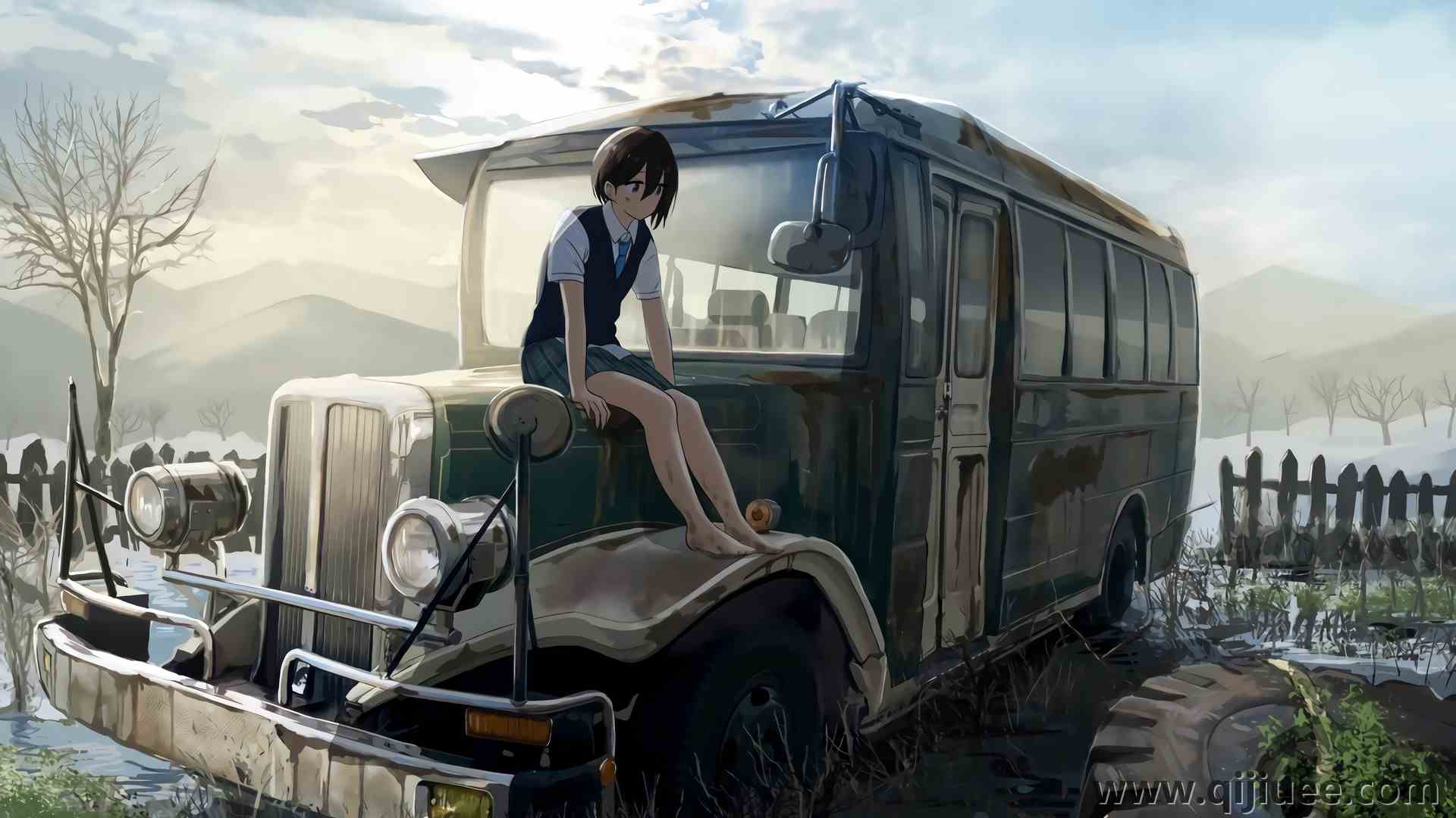 动漫女孩 轮胎 雪 绳子 动漫  电脑壁纸 4K壁纸4800 x 3400/1.54 MB-柒染云阁