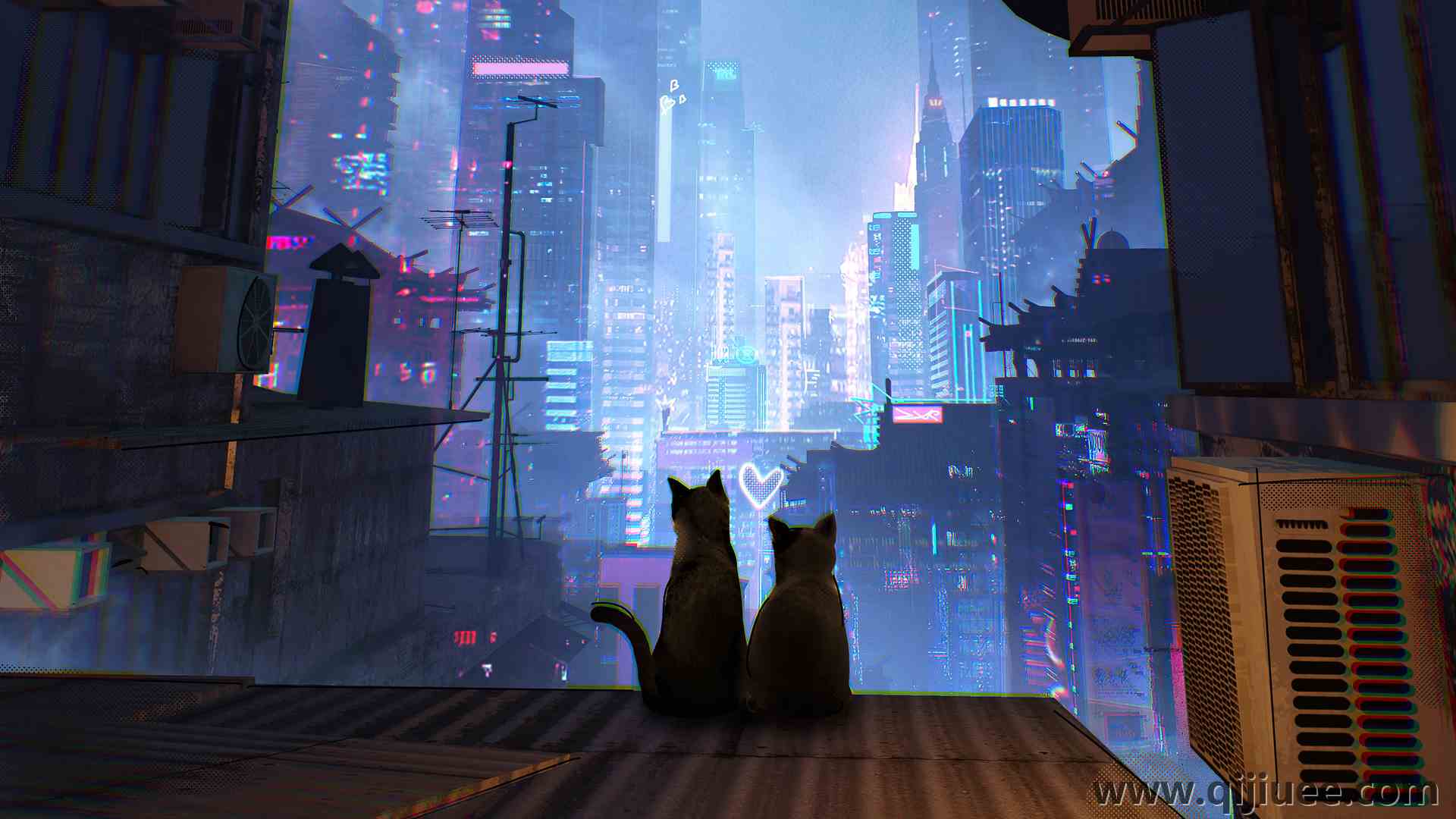 科幻 城市 猫 动物 心 迷途 AI艺术  电脑壁纸 4K壁纸3840 x 2160/4.88 MB-柒染云阁