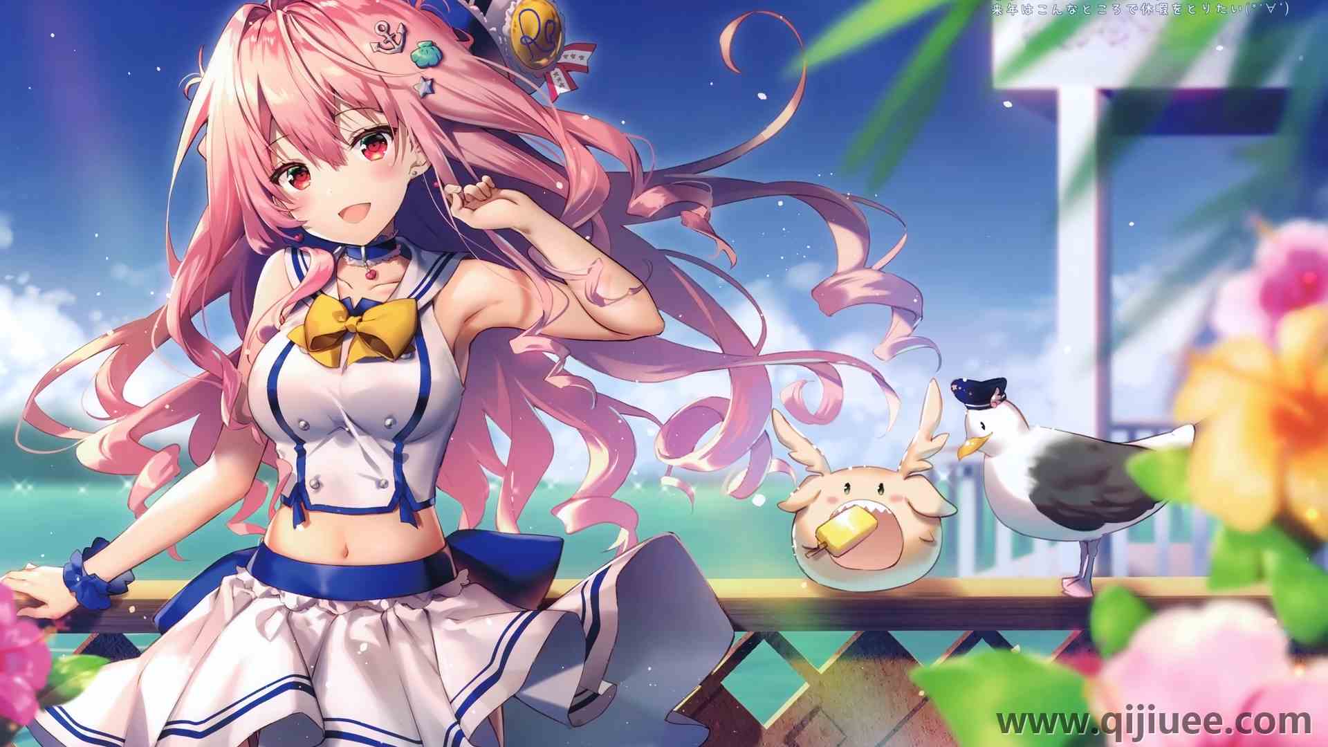 粉色头发 原画人物 长发 兽皮 红眼圈 微醺  动感女孩 电脑壁纸 4K壁纸4876 x 3362/15.12 MB-柒染云阁