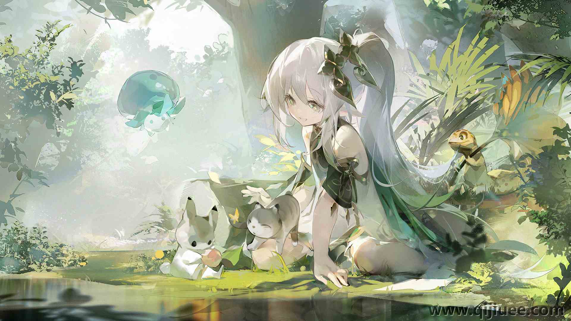 长发 渐变头发 马尾辫 微笑 动漫 动漫女孩 森林 电脑壁纸 4K壁纸4499 x 2473/11.59 MB-柒染云阁