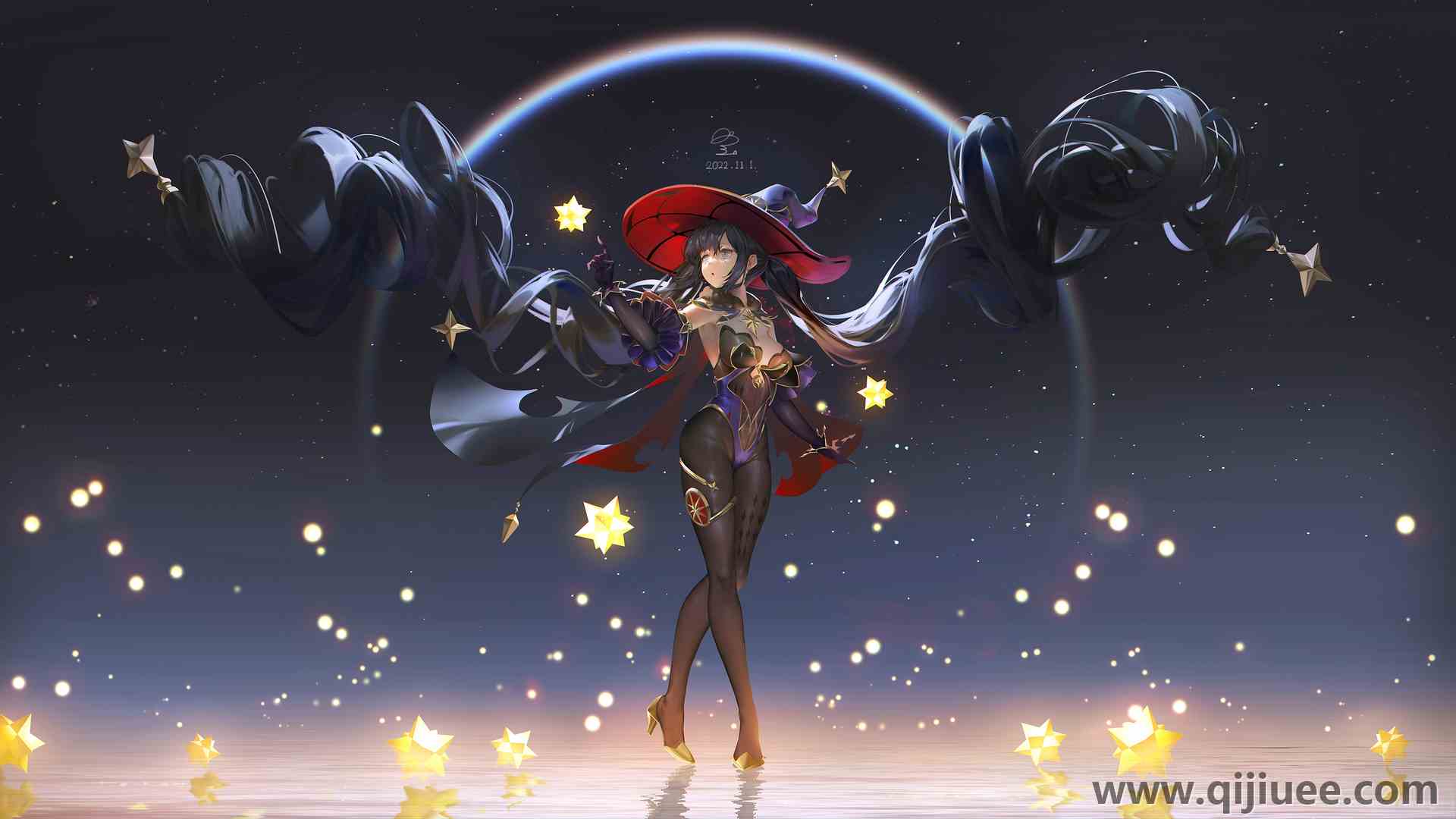 原神 女巫帽子 动漫女孩 双尾 明星 高跟鞋 帽子  电脑壁纸 4K壁纸4000 x 2250/3.95 MB-柒染云阁