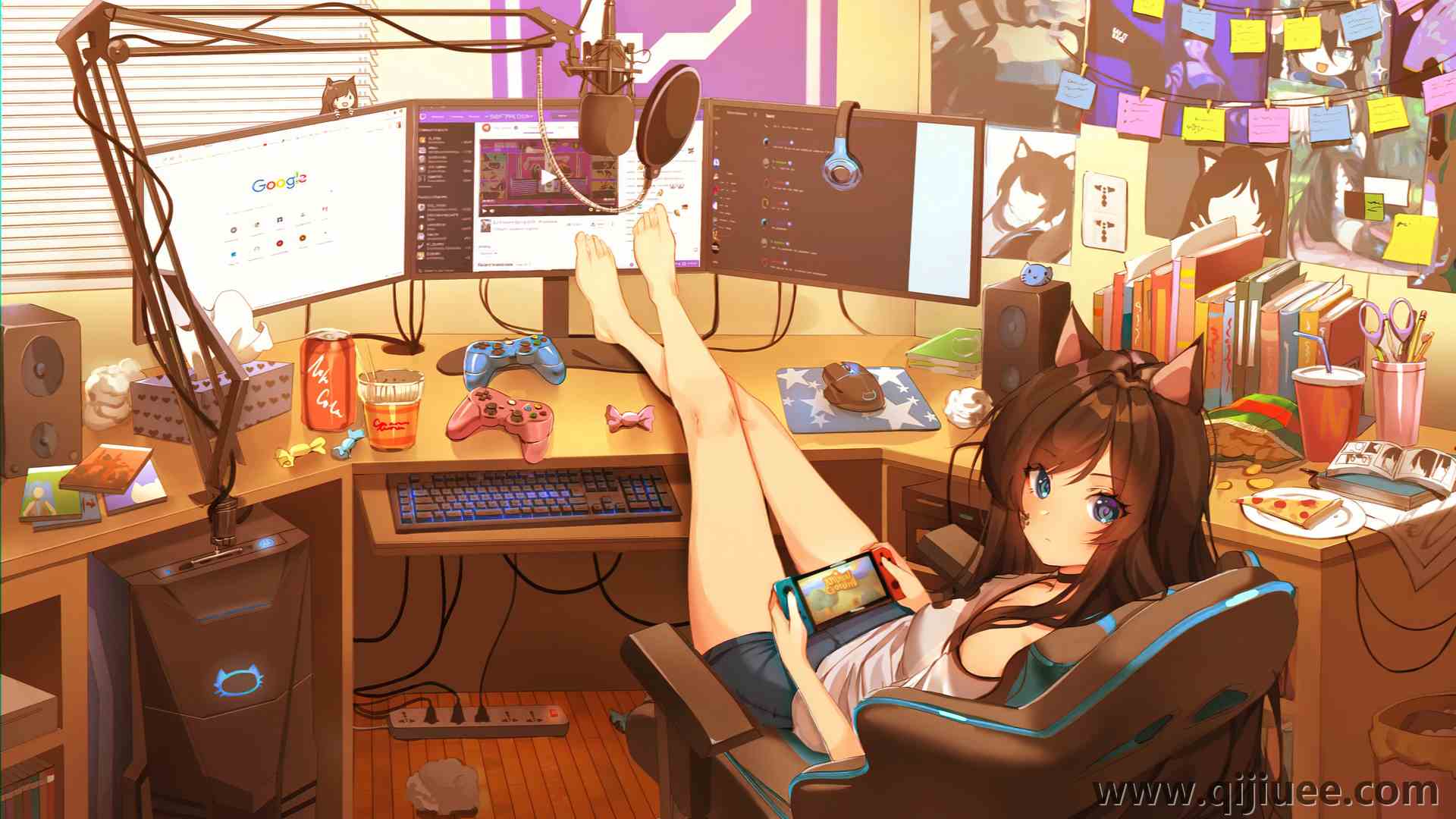 长发 动漫女孩 猫耳朵 黑发 计算机 键盘  电脑壁纸 4K壁纸3840 x 2160/10.75 MB-柒染云阁