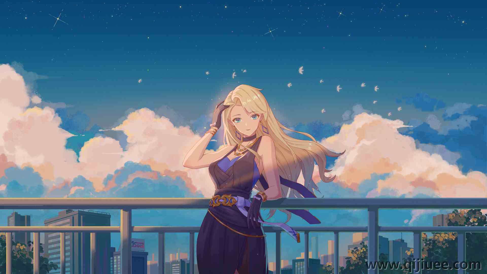 艾琳 蓝眼睛 灵魂 插图 动漫女孩 云 星星 天空  电脑壁纸 4K壁纸5242 x 2949/8.68 MB-柒染云阁