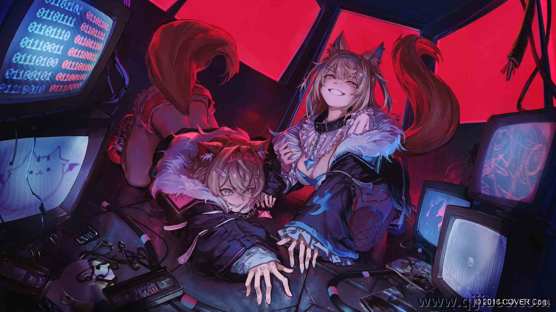 微笑 弯腰 英语 虚拟 动漫女孩 电视 水印 衣领  电脑壁纸 4K壁纸4096 x 2303/1.39 MB-柒染云阁