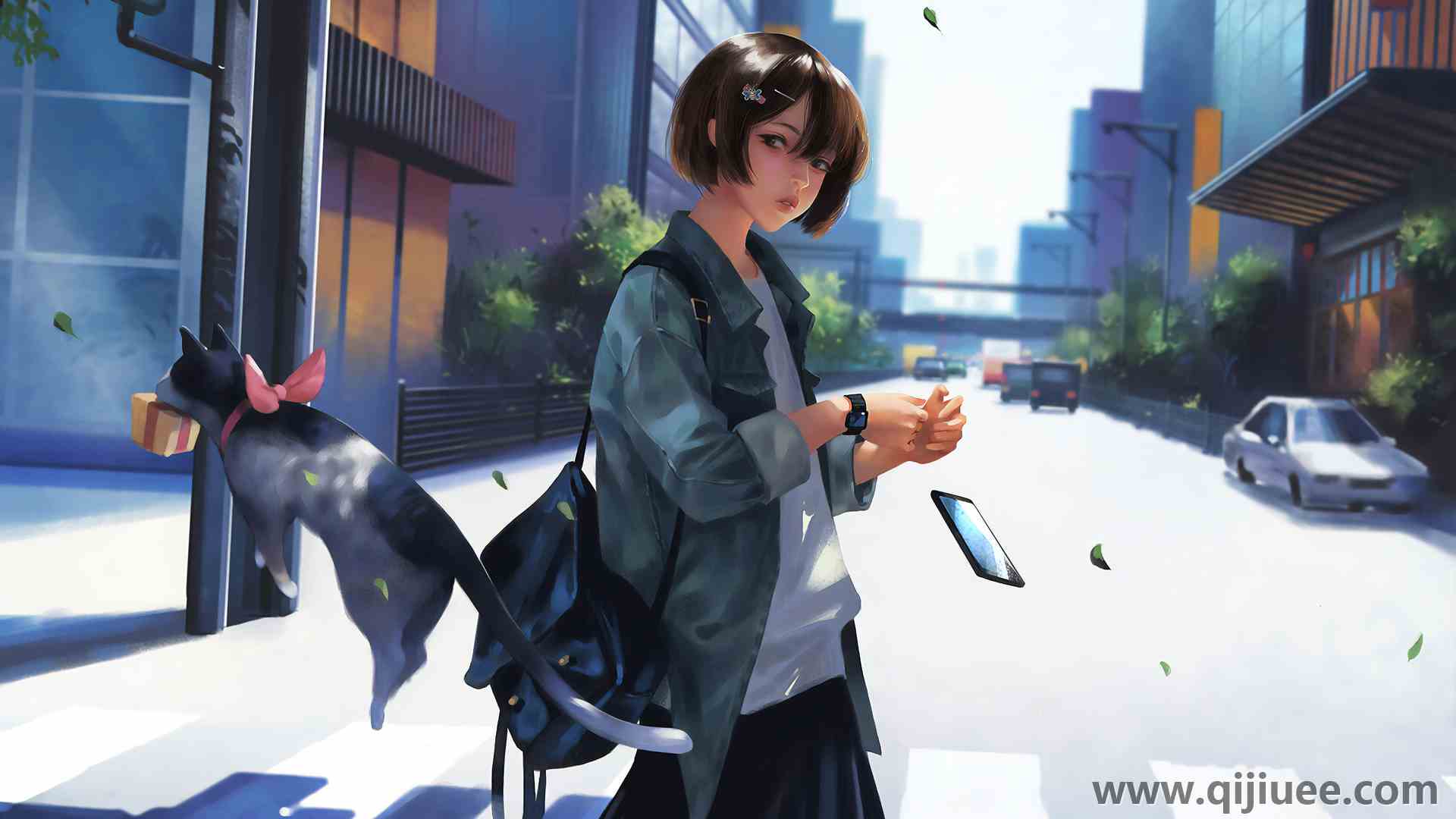 动漫女孩 猫男孩 城市 高速公路 汽车 插图 奇幻艺术 电脑壁纸 4K壁纸3840 x 2160/2.14 MB-柒染云阁